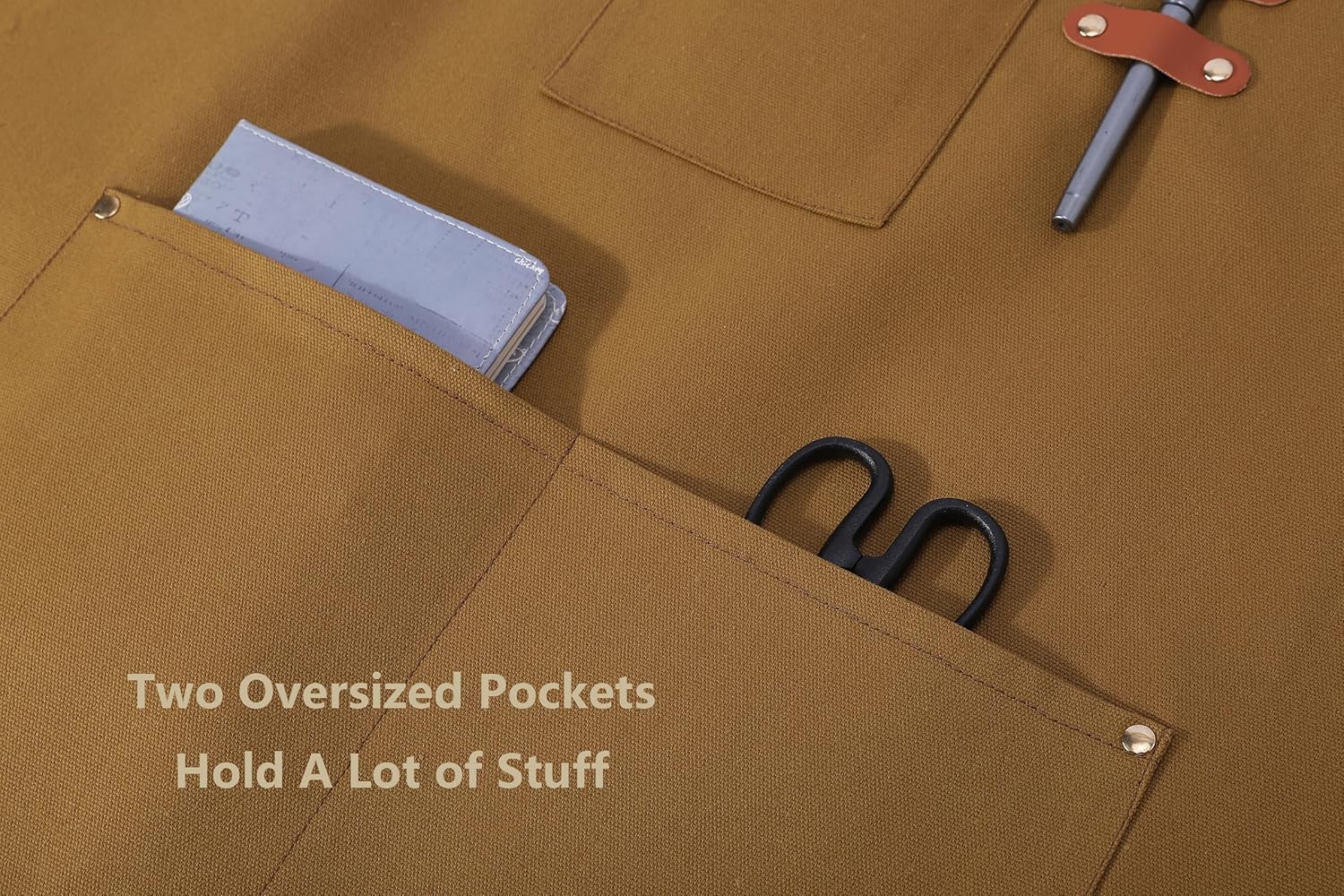 AFUN Chef Aprons for Women Men with Oversized Pockets, 12-Ounce Cotton Canvas Cross Back Water Repellent Apron (Brown) - Image 8