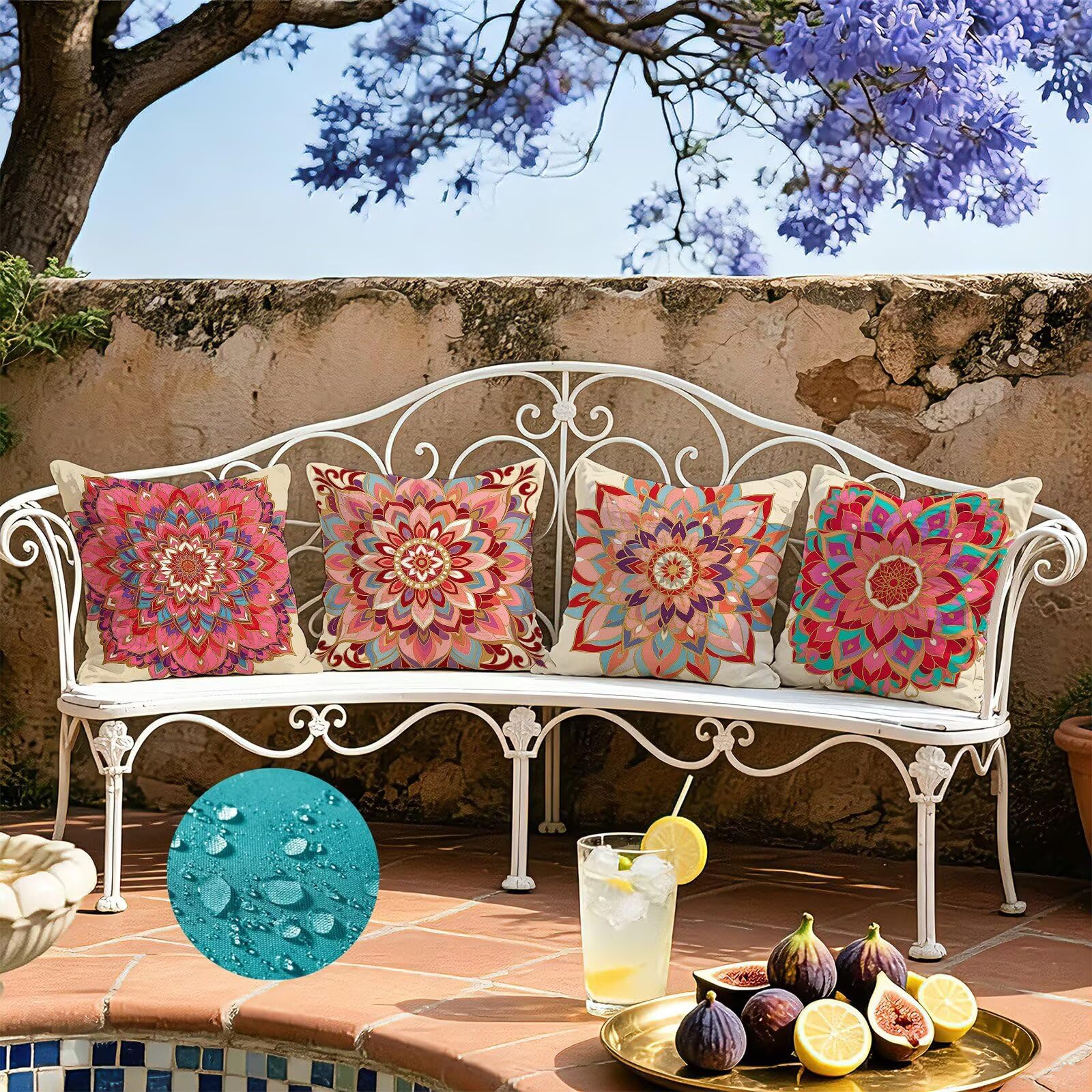 Coussin Exterieur Impermeable Rose, Taie Oreiller 45x45 Set de 4, Cod-3394