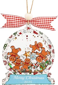 Personalized Gingerbread Family Ornament,Shakeable Acrylic & Wooden Holiday Decoration for Kids, Pets,Unique Christmas Tree Keepsake Gift for Families, Friends
