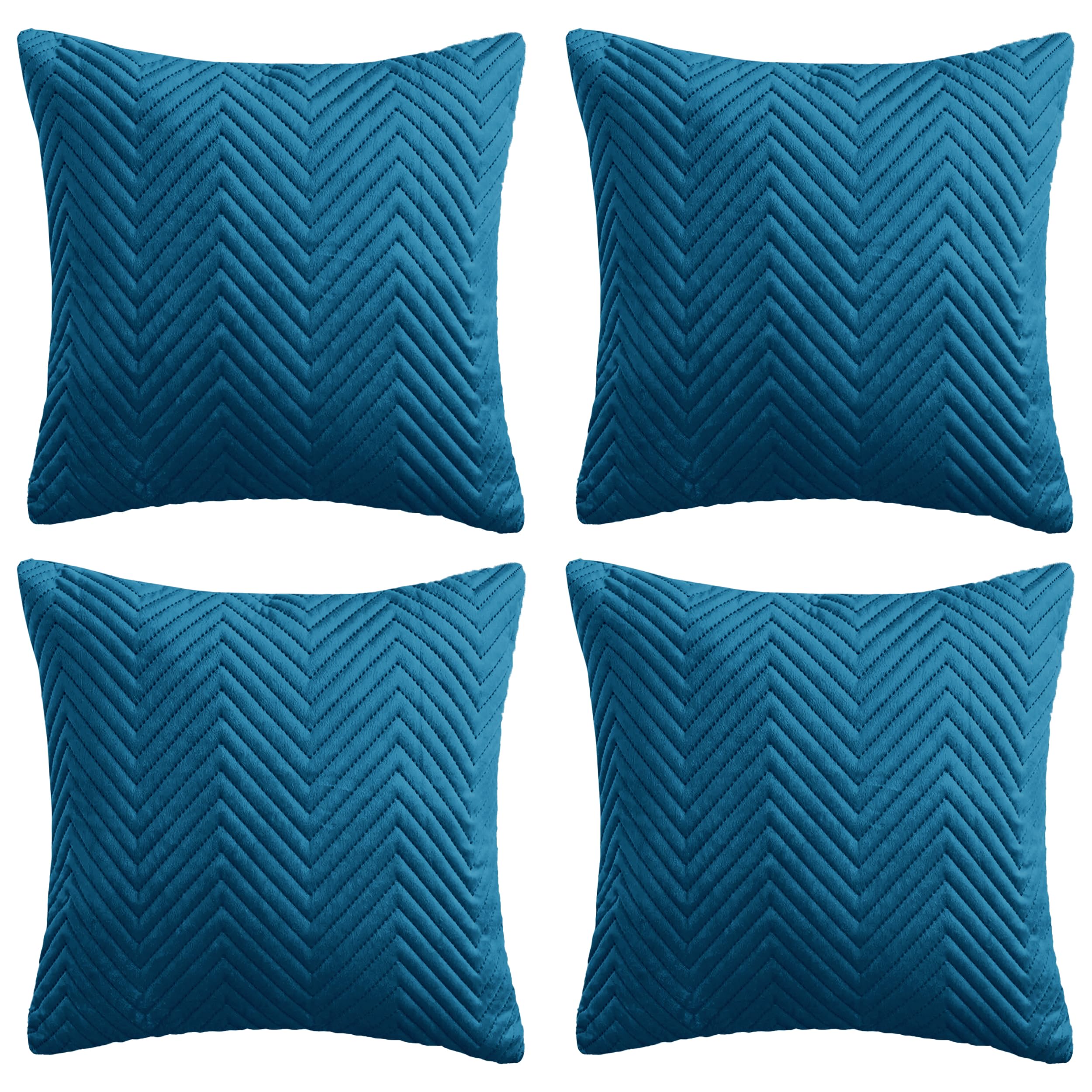 Hafaa Cushions with Covers Included 45 x 45 Cm Set of 8 (4 Teal Cushion Covers, 4 Cushion Inserts) - Ultrasonic Velvet Square Throw Pillow Case Decorative Sofa Cushion with Invisible Zipper โ image 1