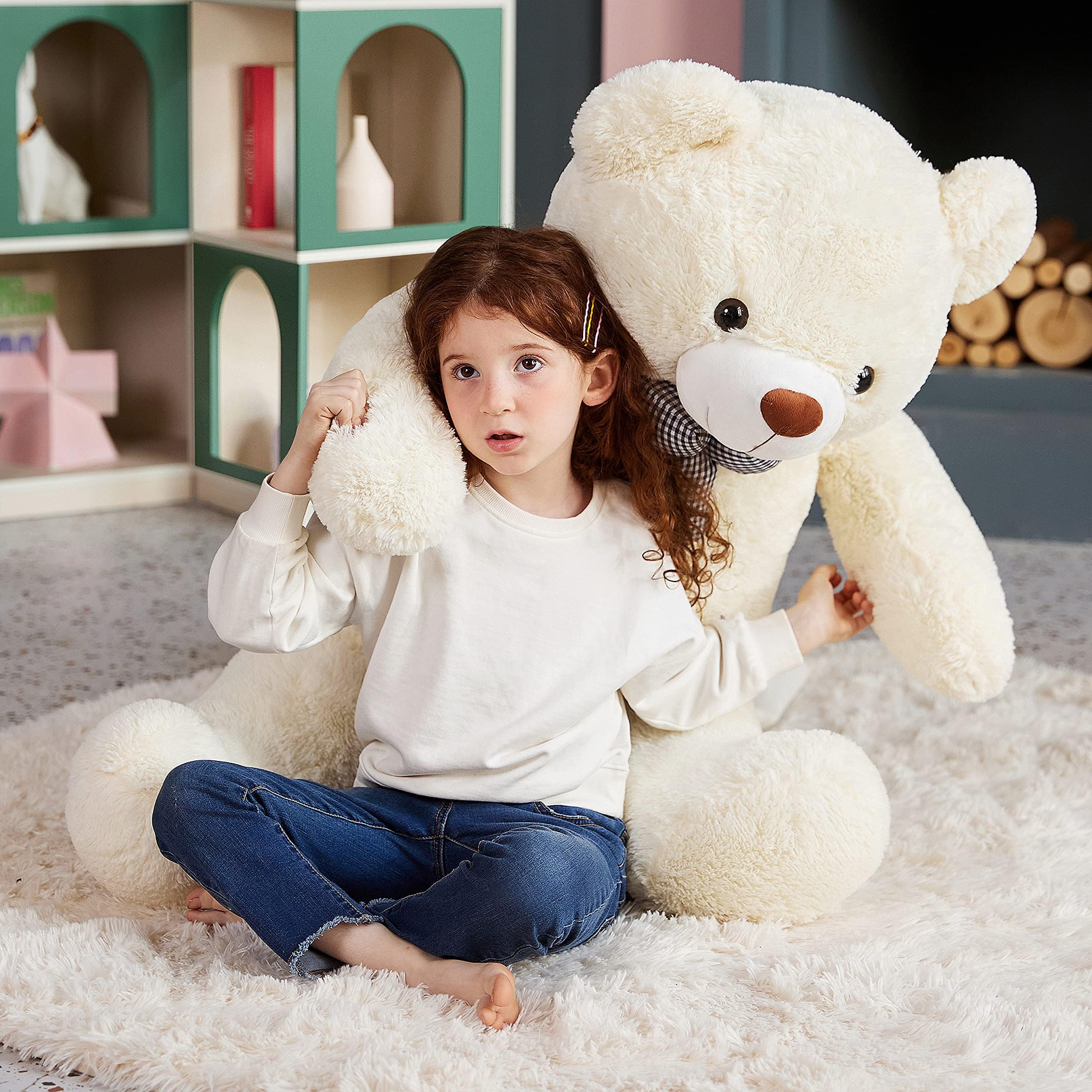 EARTHSOUND Groß Teddybär Kuscheltier Riesen Stofftier,Gross Plüschtiere Große Teddy Bär Jumbo Plüsch Stofftiere,Geschenk für Kinder(120cm, Weiß)