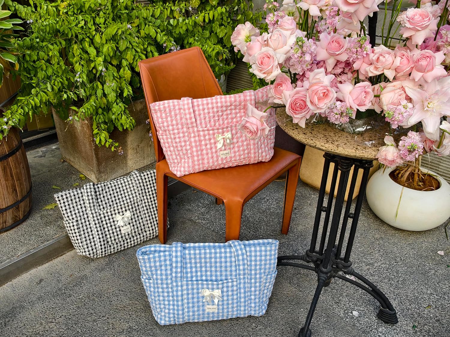 Molly Moon Quilted Tote Bag for Women, Quilted Floral Gingham Tote Bags with Zipper, Cute Bow Shoulder bag for Work, Travel - Image 3