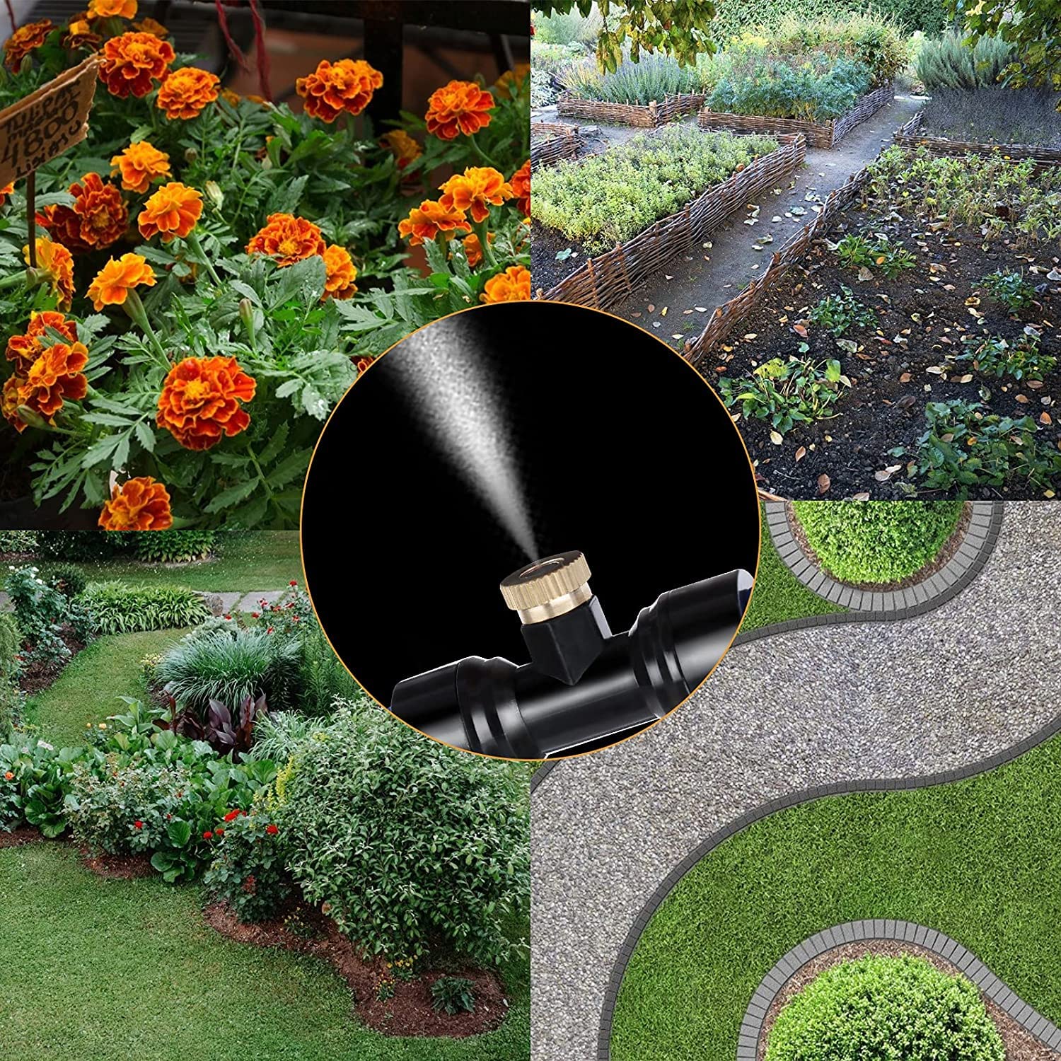10m Kit d’Irrigation Système avec 10 Buses de Brume avec Joint en T,Système de Refroidissement parbrumisateur par Brouillard pour Jardin,Serre(Noir）