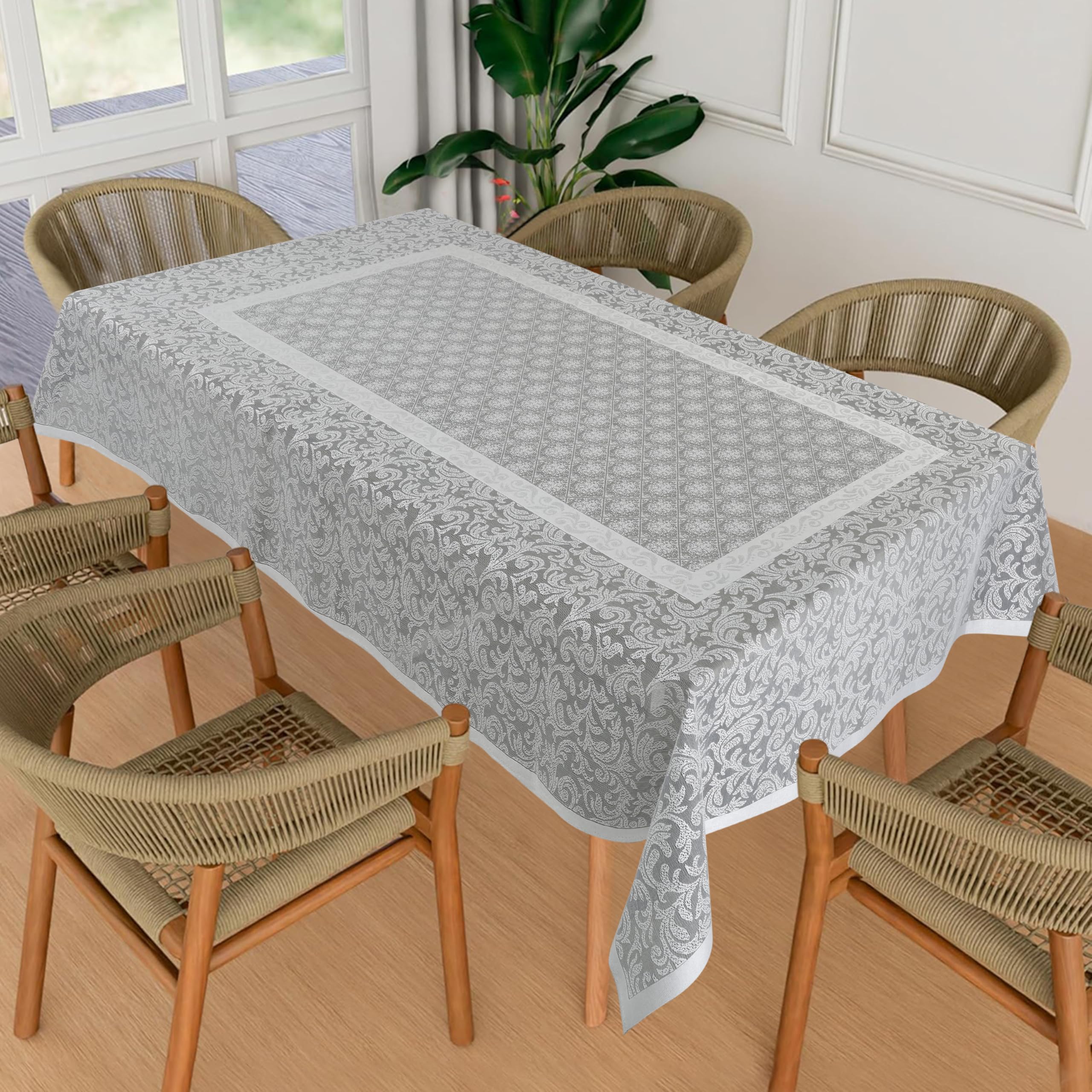 Homerz Premium 6-8 Seater Table Cloth, Cotton Table Linen, Royal and Durable Cover (BRT S6 Black Silver, 60x90 inch- 6-8 Seater)
