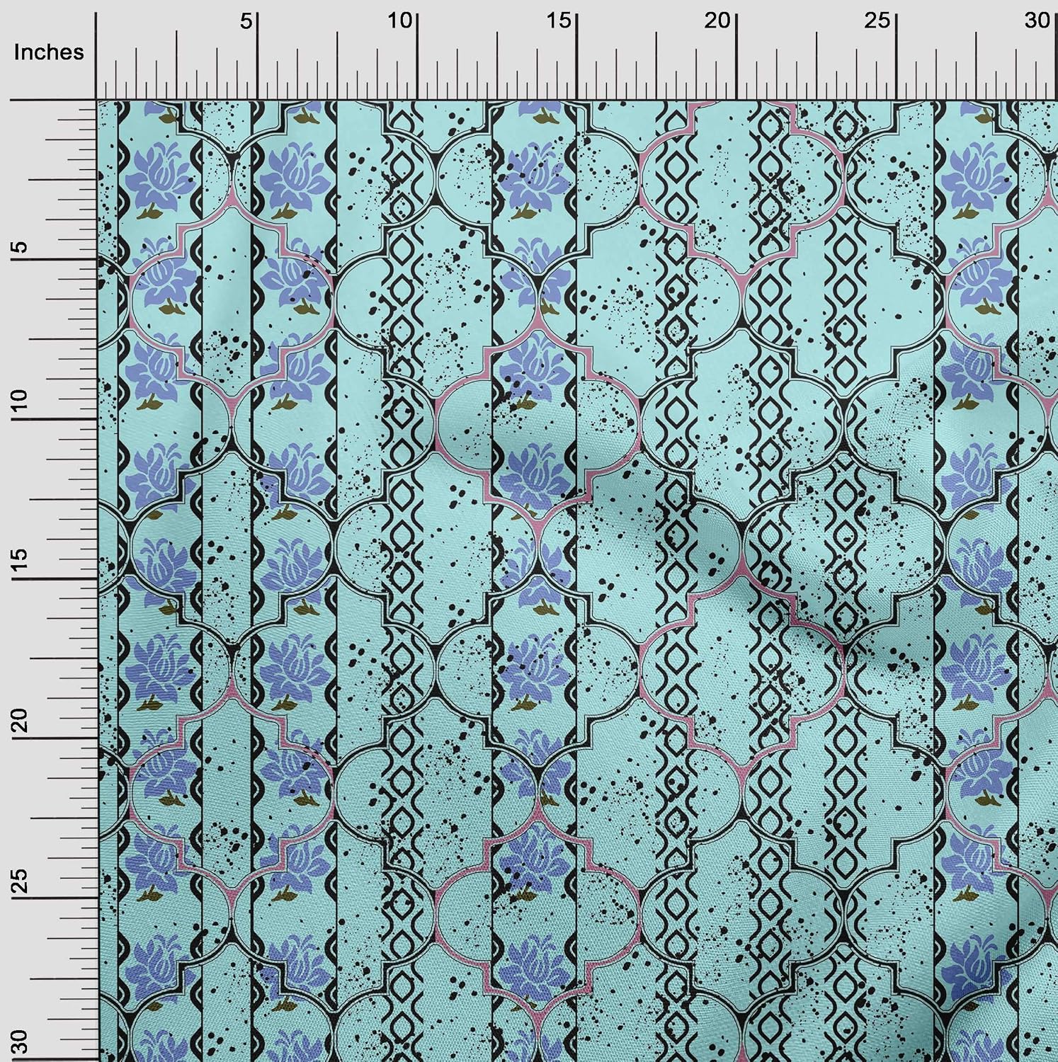 oneOone Cotton Flex Aqua Blue Fabric Floral Craft Projects Decor Fabric Printed By The Yard 40 Inch Wide-35