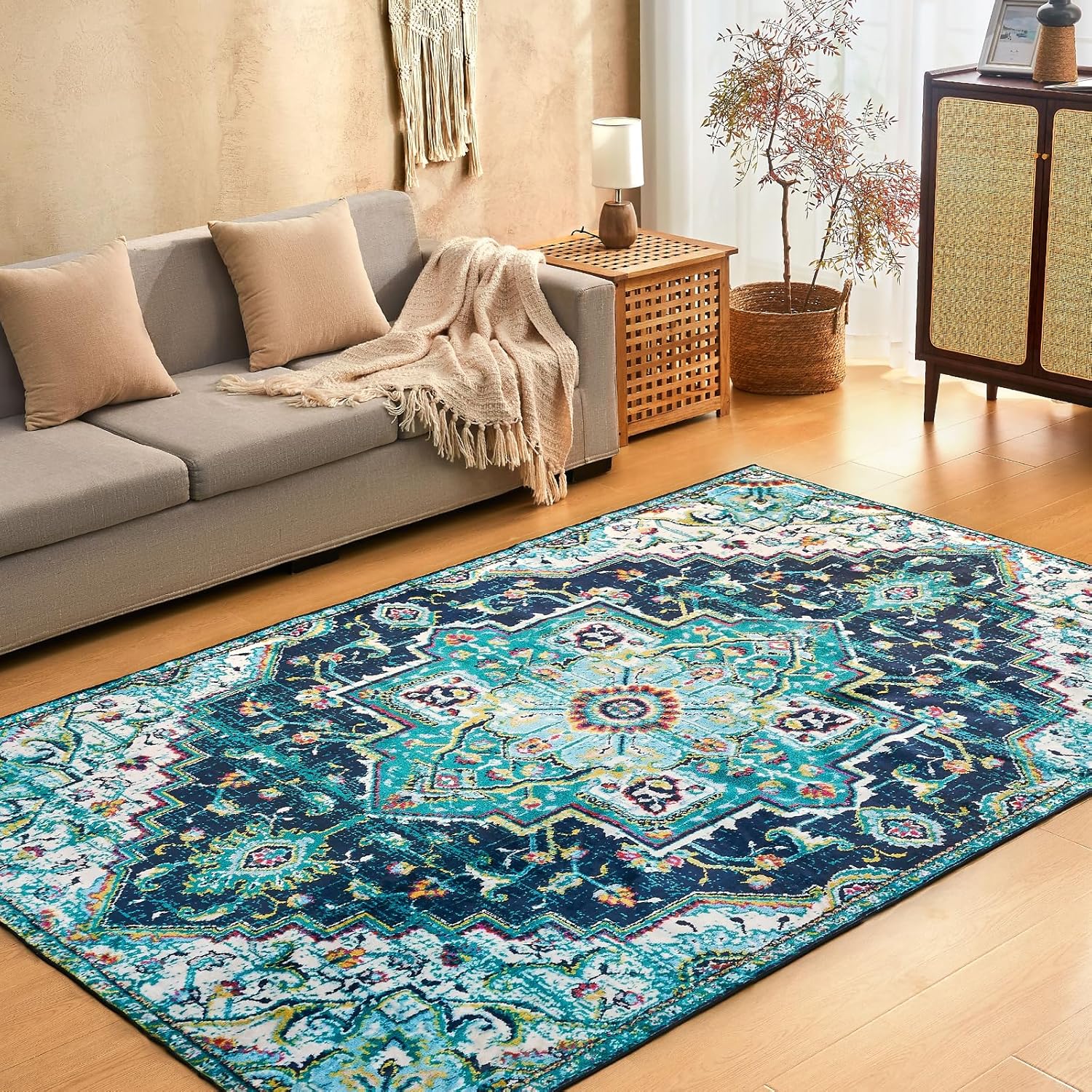 VFROO Area Rugs 5x7 Washable Living Room Rug,Vintage Soft Boho Area Rug,Non-Slip/Non-Shedding Print Floor Carpet for Dining Room,Bedroom