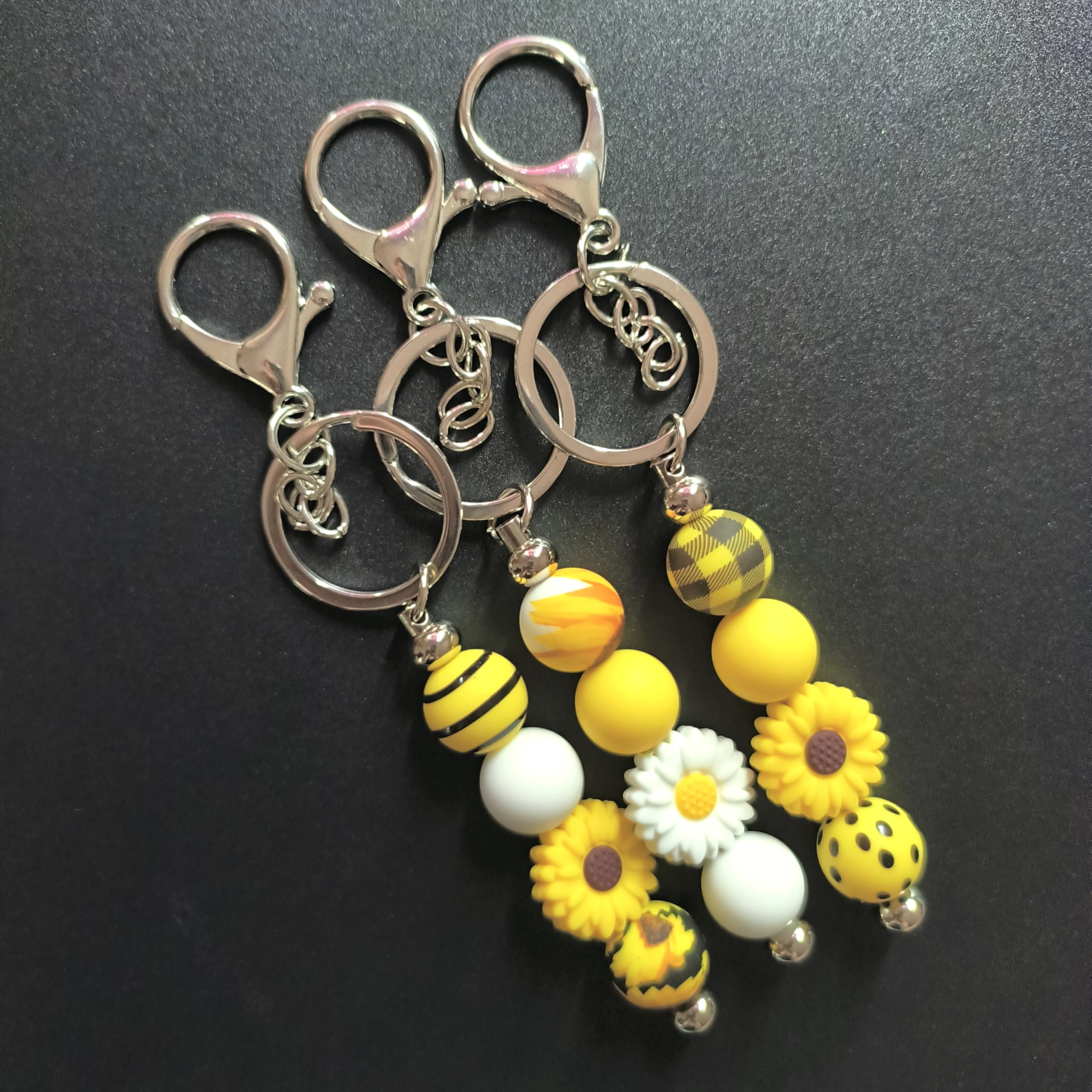 50Pcs 10 Styles Sunflower Theme Printed Wood Beads, Dyed