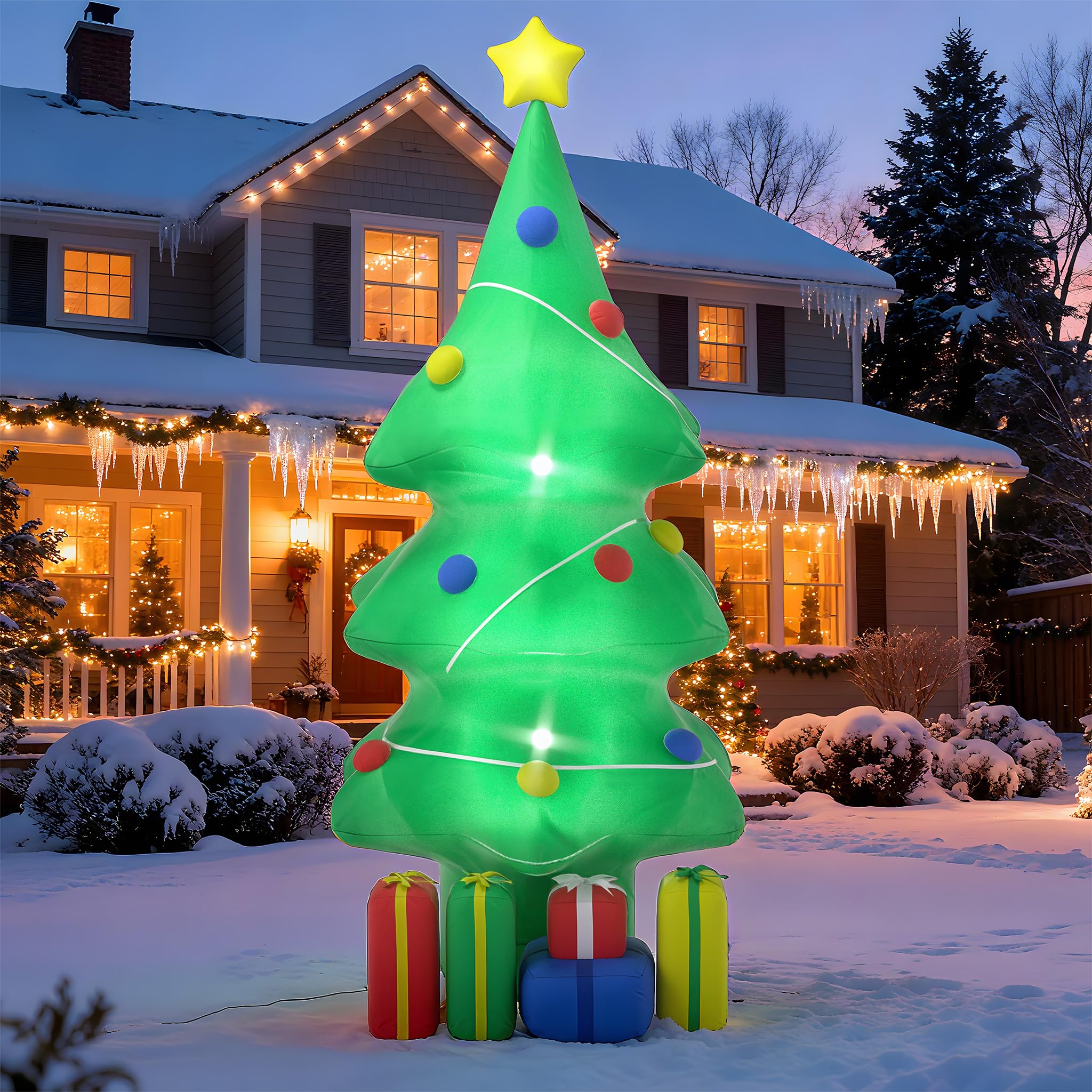 UISEBRT Albero di Natale gonfiabile da 150 cm con scatole regalo, decorazione natalizia gonfiabile con LED colorati rotanti integrati e ventilatore, figura natalizia per interni ed esterni