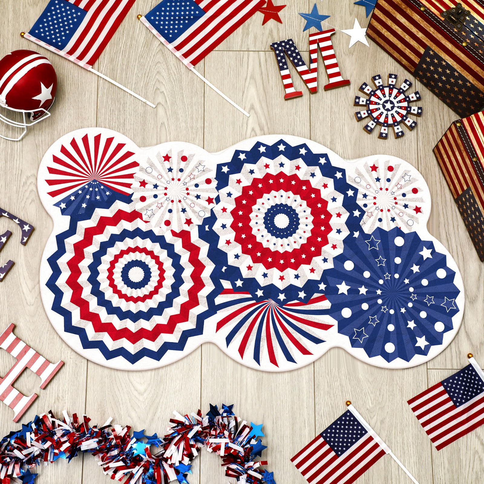 Tinideya 4th of July Bath Mat Patriotic Bathroom Rugs Independence Day Bath Rug Red White and Blue Mat Stars Stripes for Bathroom Soft Absorbent Floor