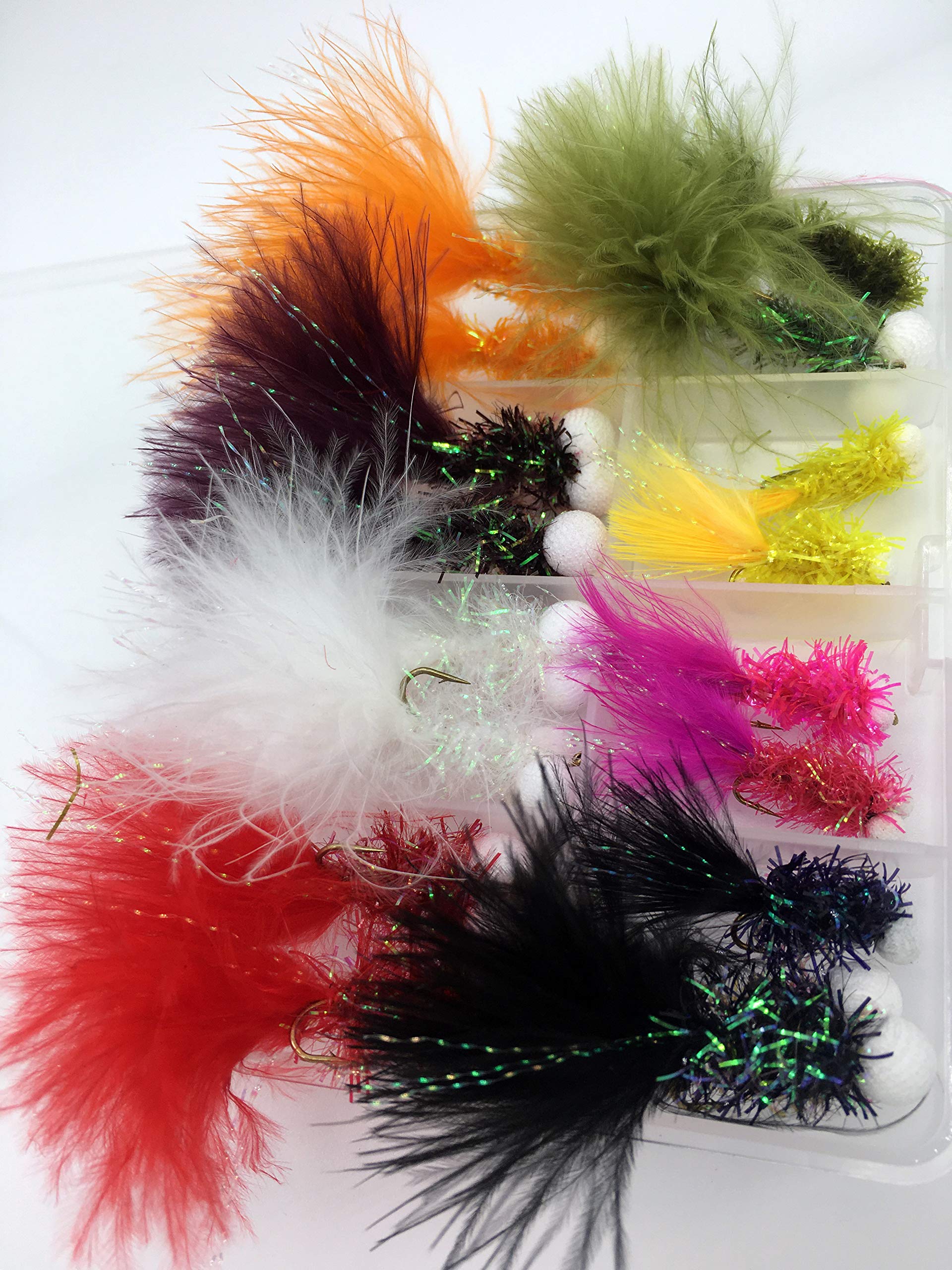 Fliegenfischen Booby und Poly Foam Köpfe, 16 Fliegen-Set in Clip-Box