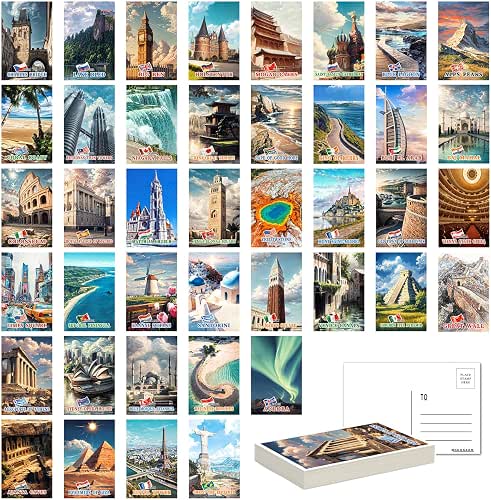 SHOXREM 40Pcs World Travel Postcards, Vintage Landmarks Wall Art, 4x6