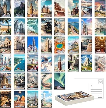 SHOXREM 40Pcs World Travel Postcards, Vintage Landmarks Wall Art, 4x6