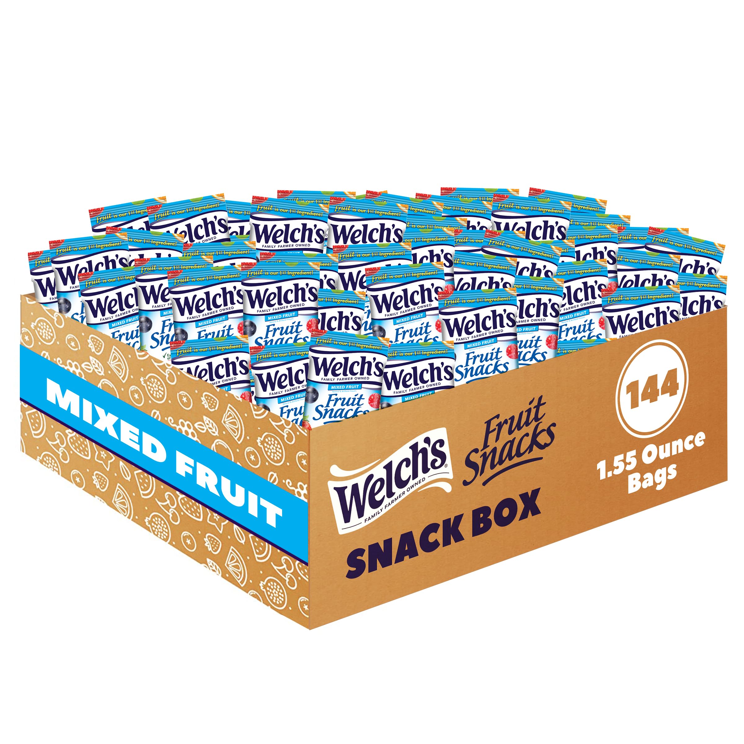Welch'sFruit Snacks, Mixed Fruit, Great for School Lunches, Bulk Pack, Individual Single Serve Bags, 1.55 oz (Pack of 144)