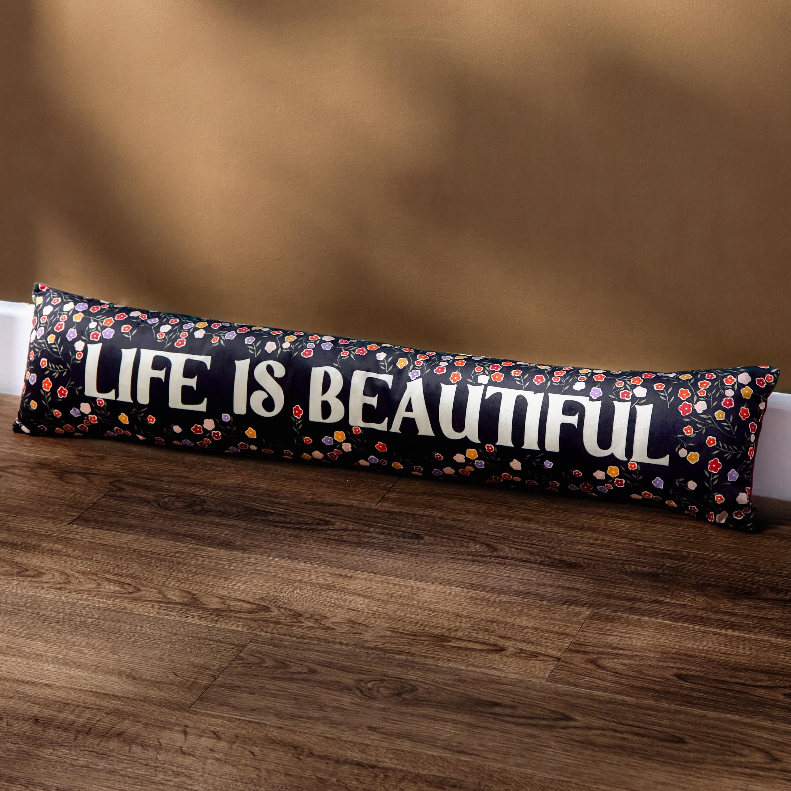 furn. La Vida Life Is Beautiful Velvet Draught Excluder Case, 20 x 92cm, Multicolour