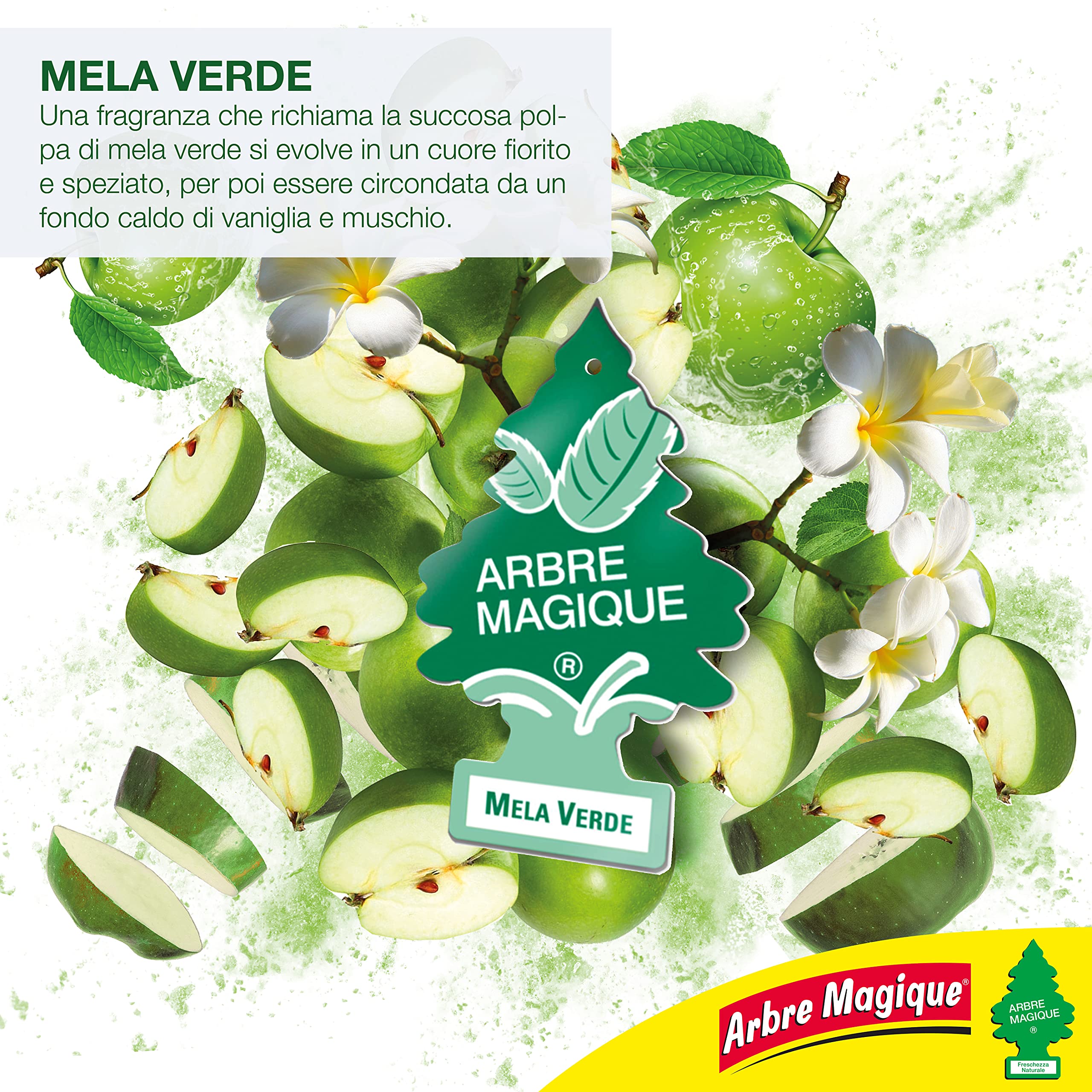 Arbre Magique Parfum Voiture Pomme Verte - Lot De 3 - Durée Jusqu'à 7 Semaines - Fabriqué En Italie