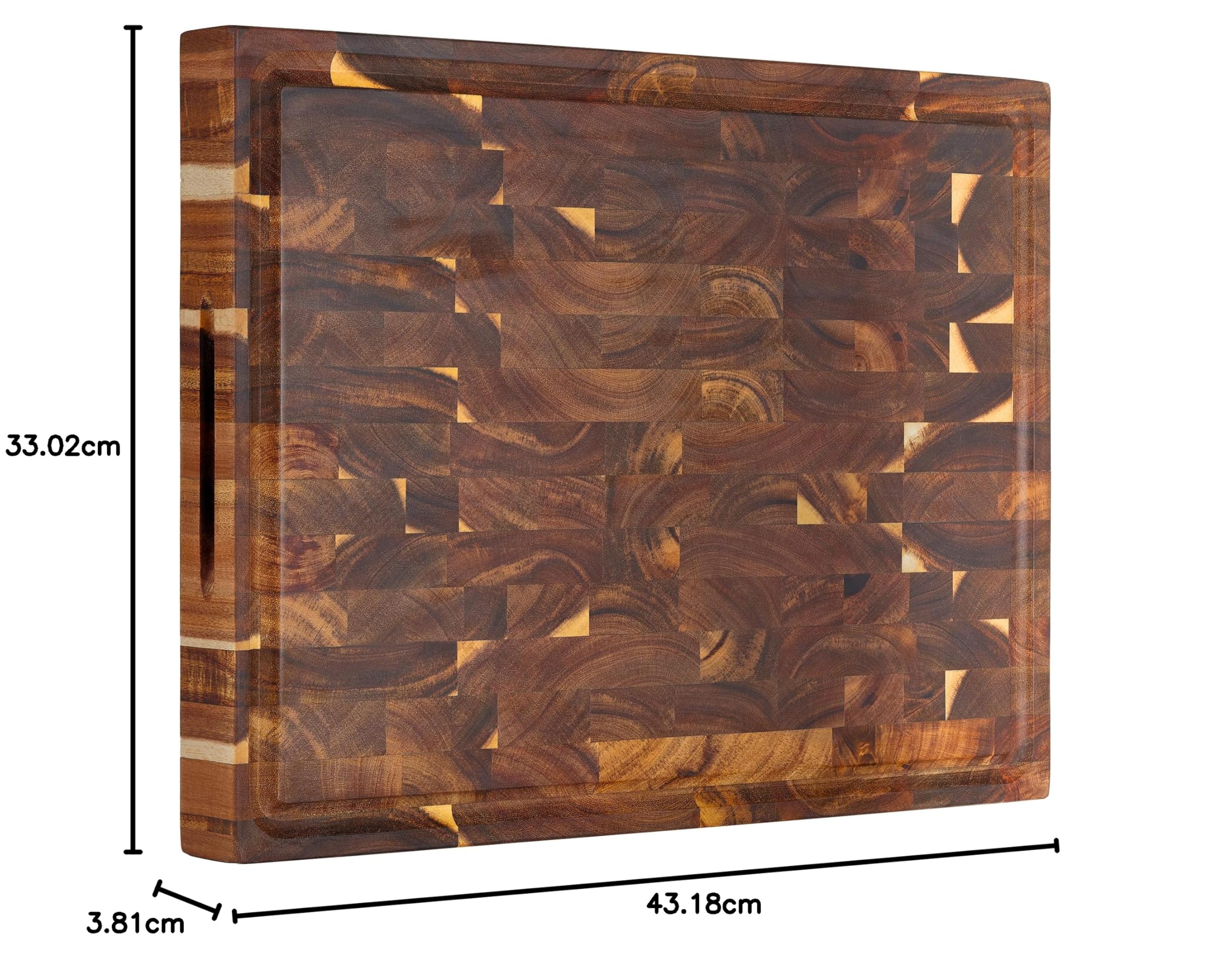 AZRHOM Tabla de cortar de grano de acacia de 17 x 13 pulgadas, reversible, tabla de cortar grande y gruesa para cocina con ranura para jugo y asas (caja de regalo)