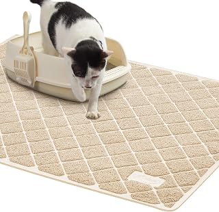 Niubya Premium Cat Litter Mat 35x23in - Non-Slip Waterproof Backing, Litter Trapping Grooves, Soft on Paws, Easy Clean Beige