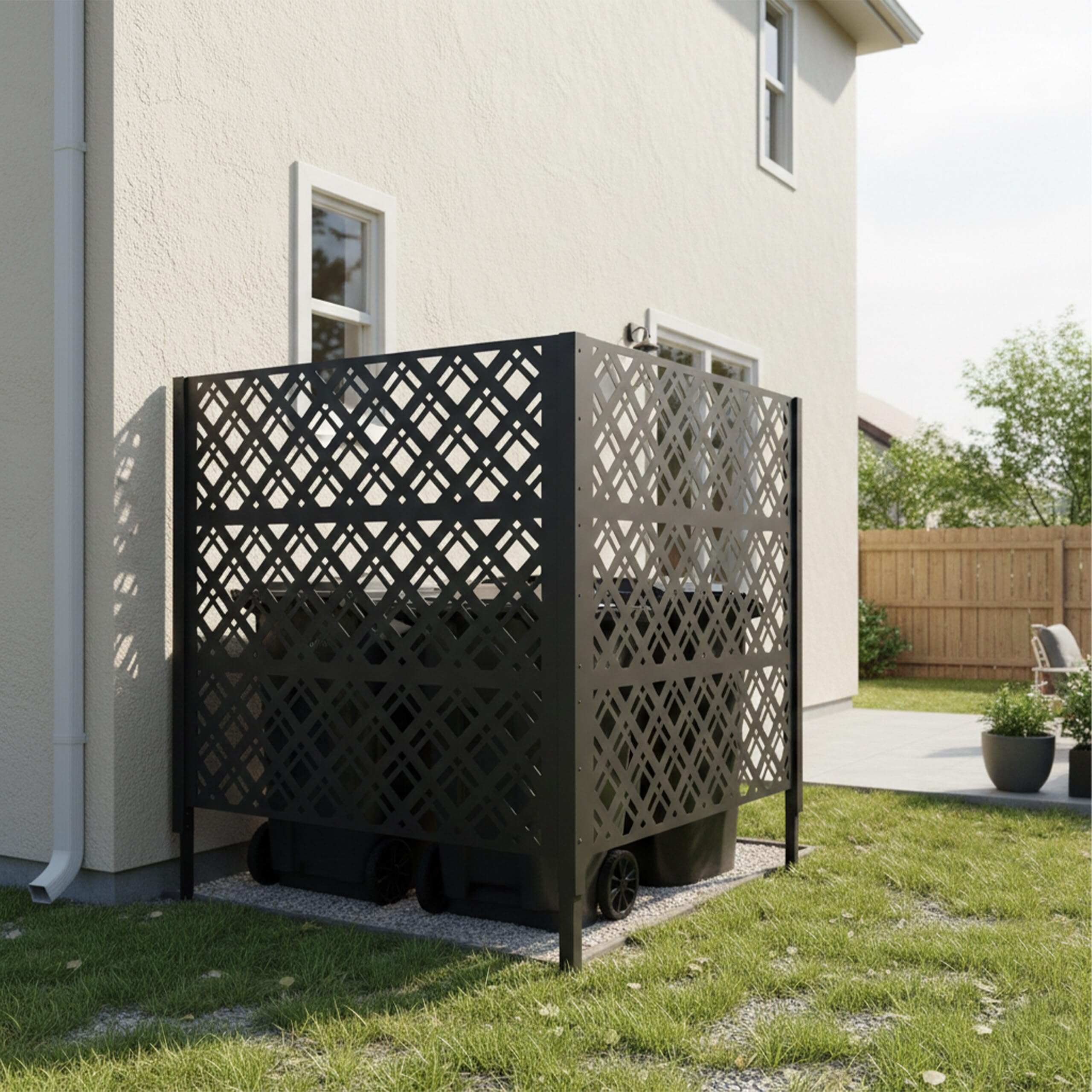Relaxdays Habillage poubelles Diamond, Brise-Vue modulaire 140 x 240 cm Noir
