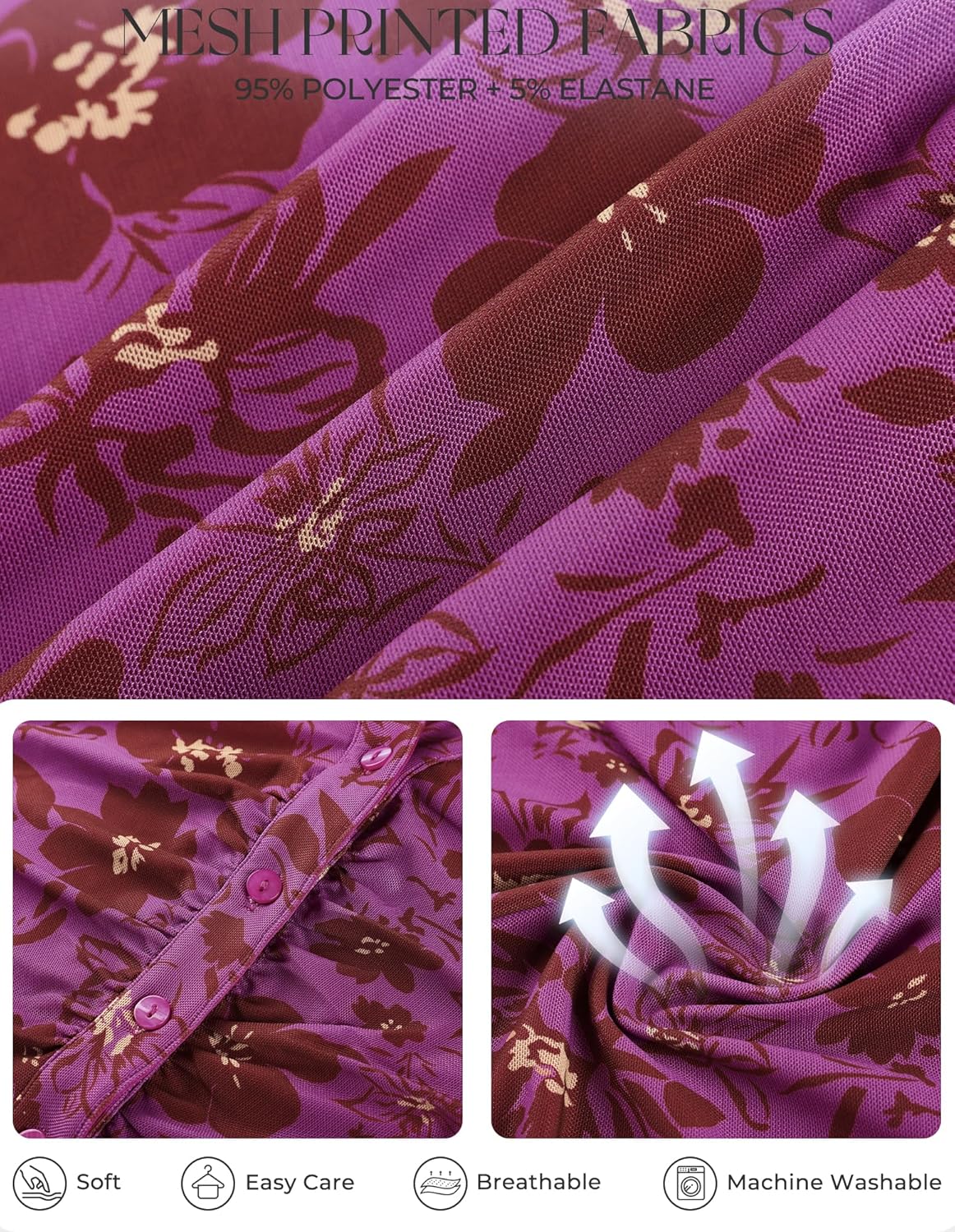 GRACE KARIN Women Mesh Boho Tops Dressy Casual, Short Sleeve Button Down Collared Shirts, 2026 Summer Fashion Floral Blouses - Image 5