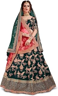Zeel Clothing Women's Tafetta Silk Semi-stitched Lehenga Choli with Dupatta (Wedding-Bridal-Latest-Lehenga-34-Green_Green_... Price In India
