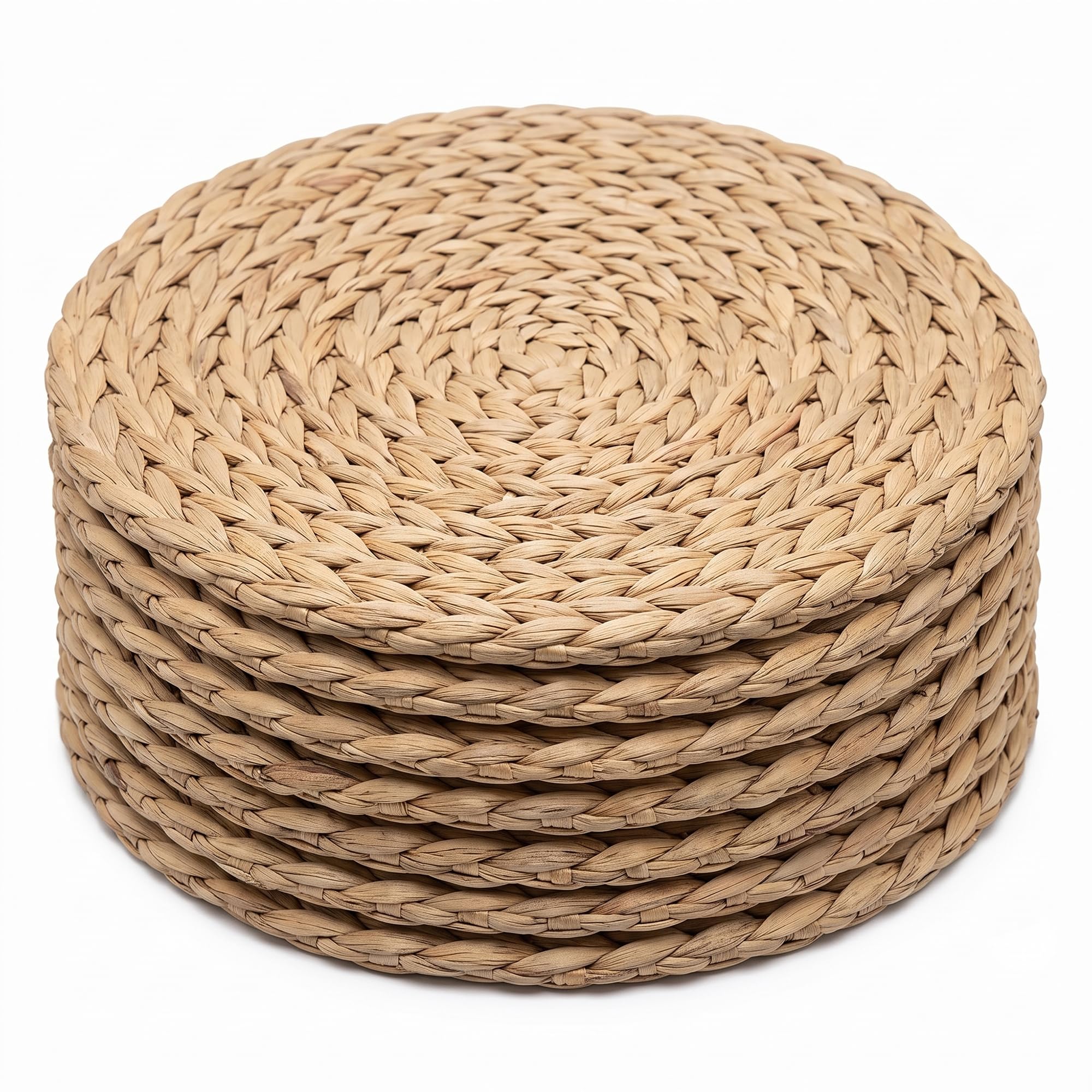 Water Hyacinth Round Placemats Set of 6, 25 cm Handwoven Table Mats for Dining Table, Boho Woven Plate Mats, Heat Resistant Natural Placemats for Christmas and Everyday Dining, Beige
