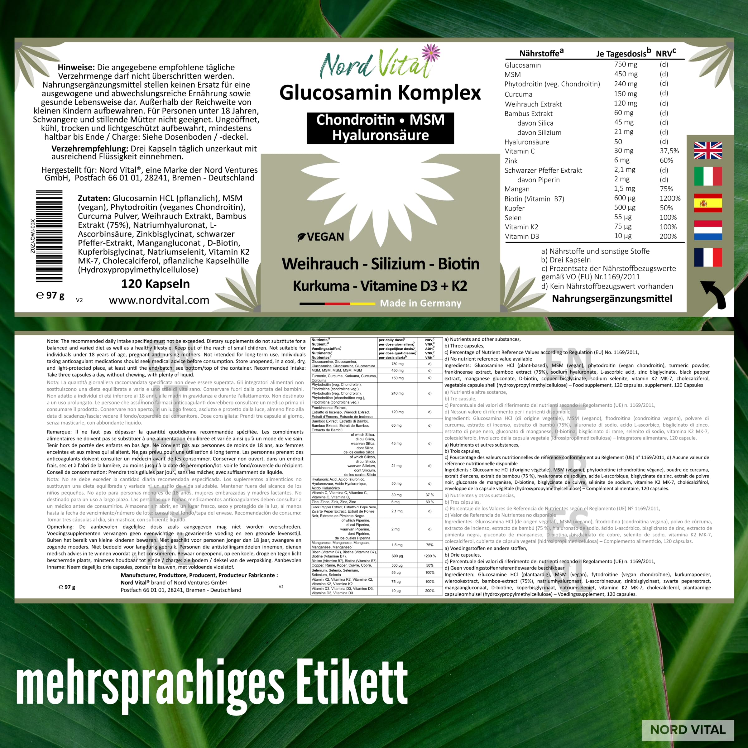 Gelenk Komplex mit Glucosamin & veganem Chondroitin – MSM, Weihrauch, Hyaluron & Silizium – Mit Vitamin C, D3, K2, Zink, Mangan & Kupfer – Vegan – Deutsche Herstellung