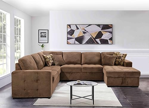 Cotoala Sofá seccional en forma de U de 123 pulgadas con cama extraíble y diván de almacenamiento sofá grande de 6 asientos con 4 almohadas para