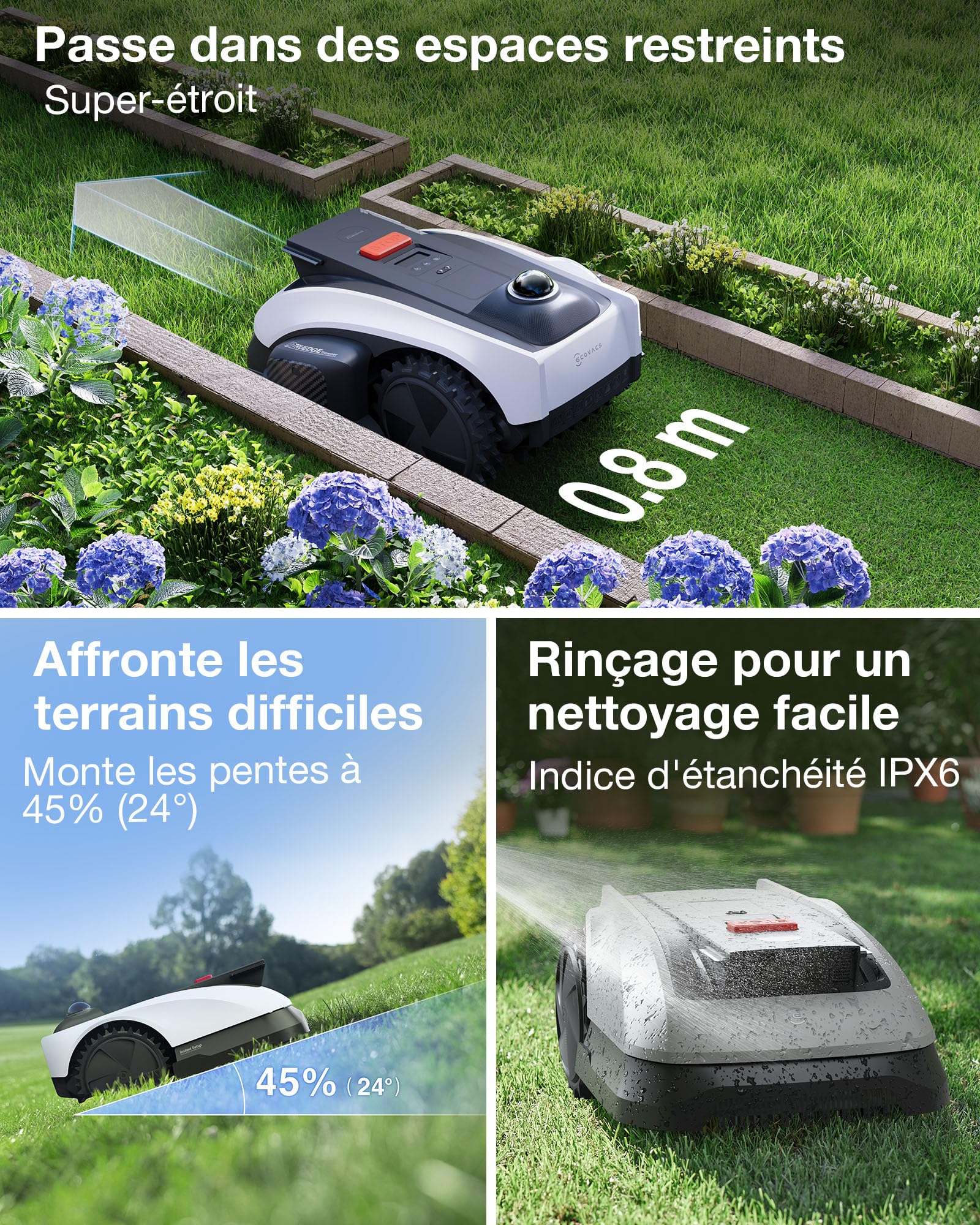 Ecovacs Goat O1200 LiDAR Pro Care Kit Robot Tondeuse sans Fil, 1200 M², Navigation Dual-LiDAR 360°, Cartographie Auto, Évitement d'obstacles 3D par IA, Coupe Précise des Bords