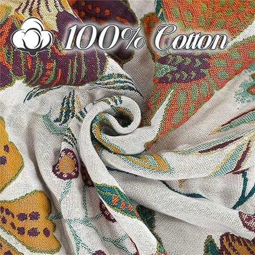 Miniatura 2 de MSGKV Manta bohemia para cama, sofá, manta bohemia 100% algodón de 80 x 90 pulgadas, manta reversible y versátil de muselina súper suave y cálida,