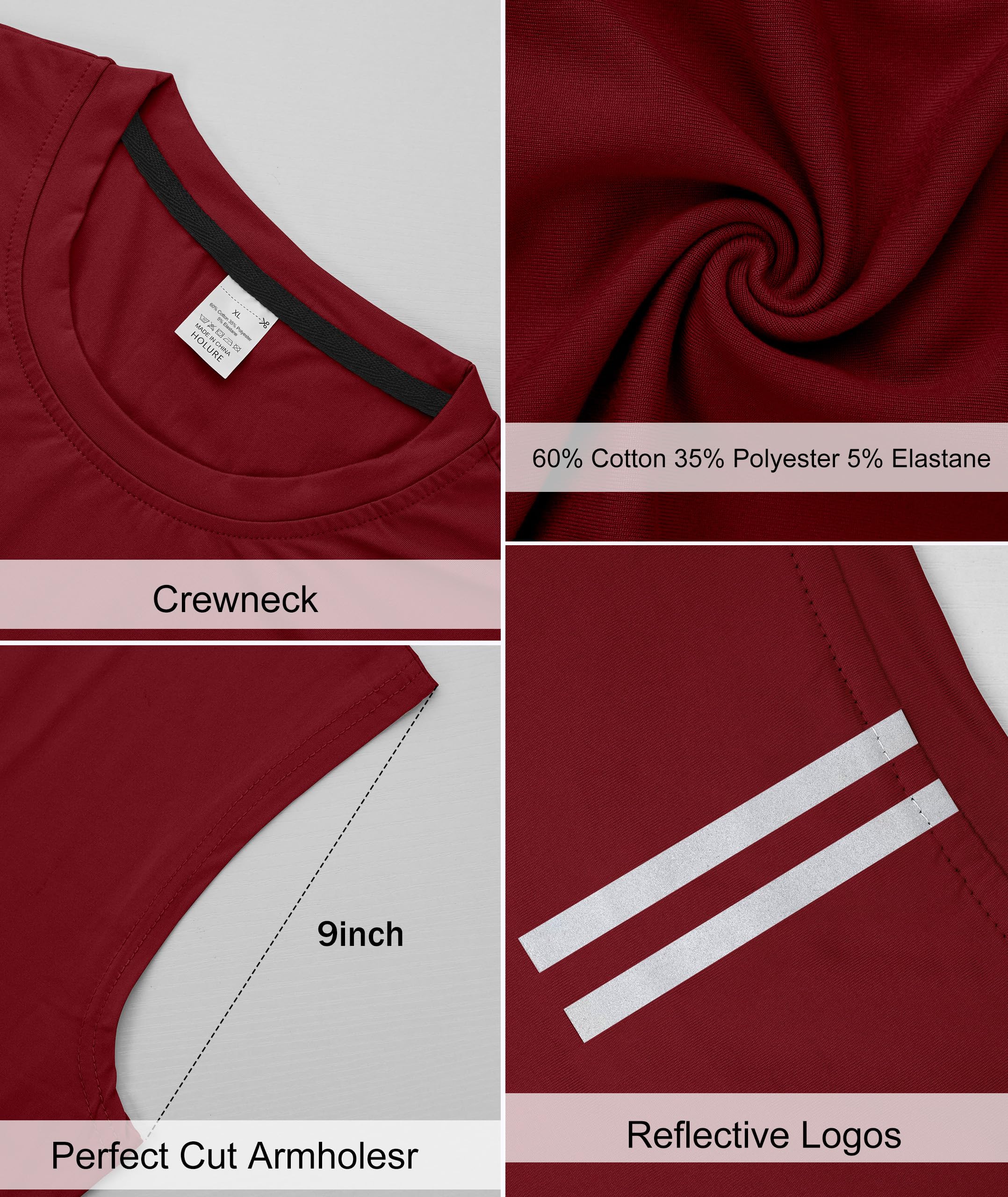 Holure Camisetas Interiores para Hombre, Camiseta Muscular Cuello Redondo, Pack de 3