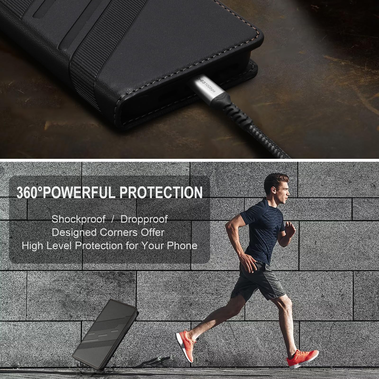 Skórzane etui Folio do ZTE Nubia Z80 Ultra, Premium PU / TPU Skórzany Portfel Etui Odporny na wstrząsy Pokrowiec ze skóry PU, z uchwytem i miejscem na karty. Czarny