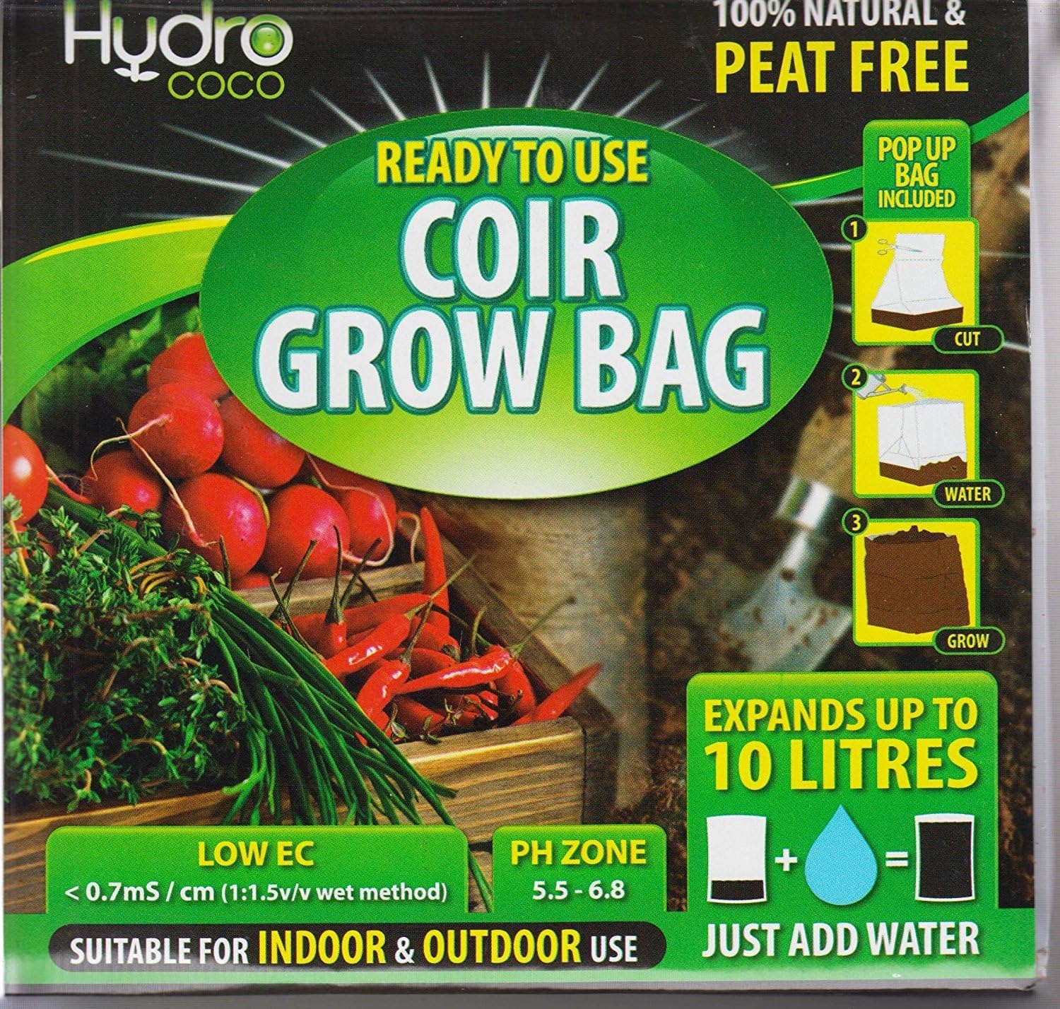 Hydro cocoReady to use Coir Grow Bag - Expands up to 10L - For Inddors & Outdoors