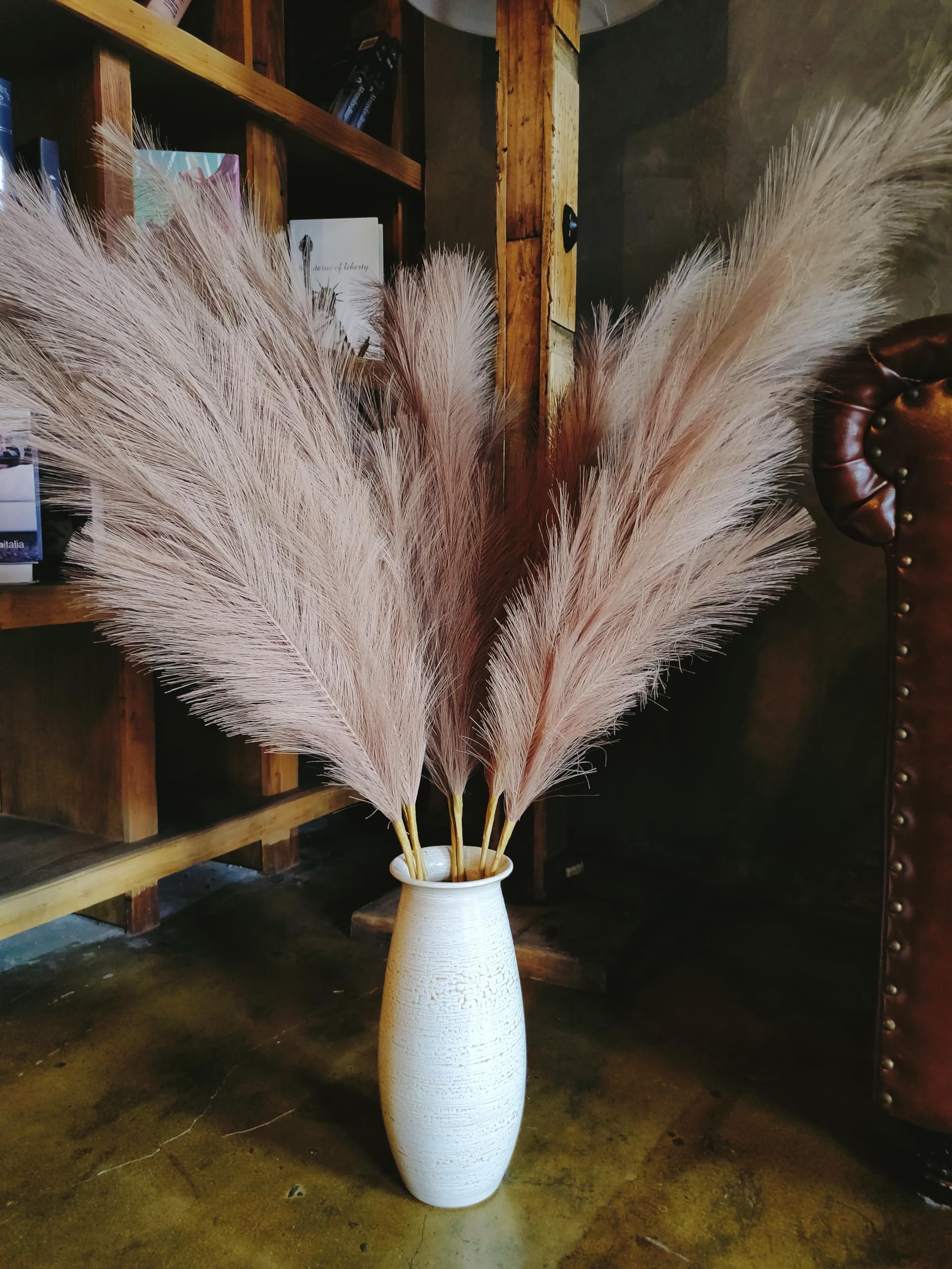 Pampas Grass Decor Tall,8pcs 43.3"/110cm Large Pampas Floral Fluffy,Long Feather Flowers for Boho Wedding Arangement Bedroom Living Room Decorations (khaki - Image 2