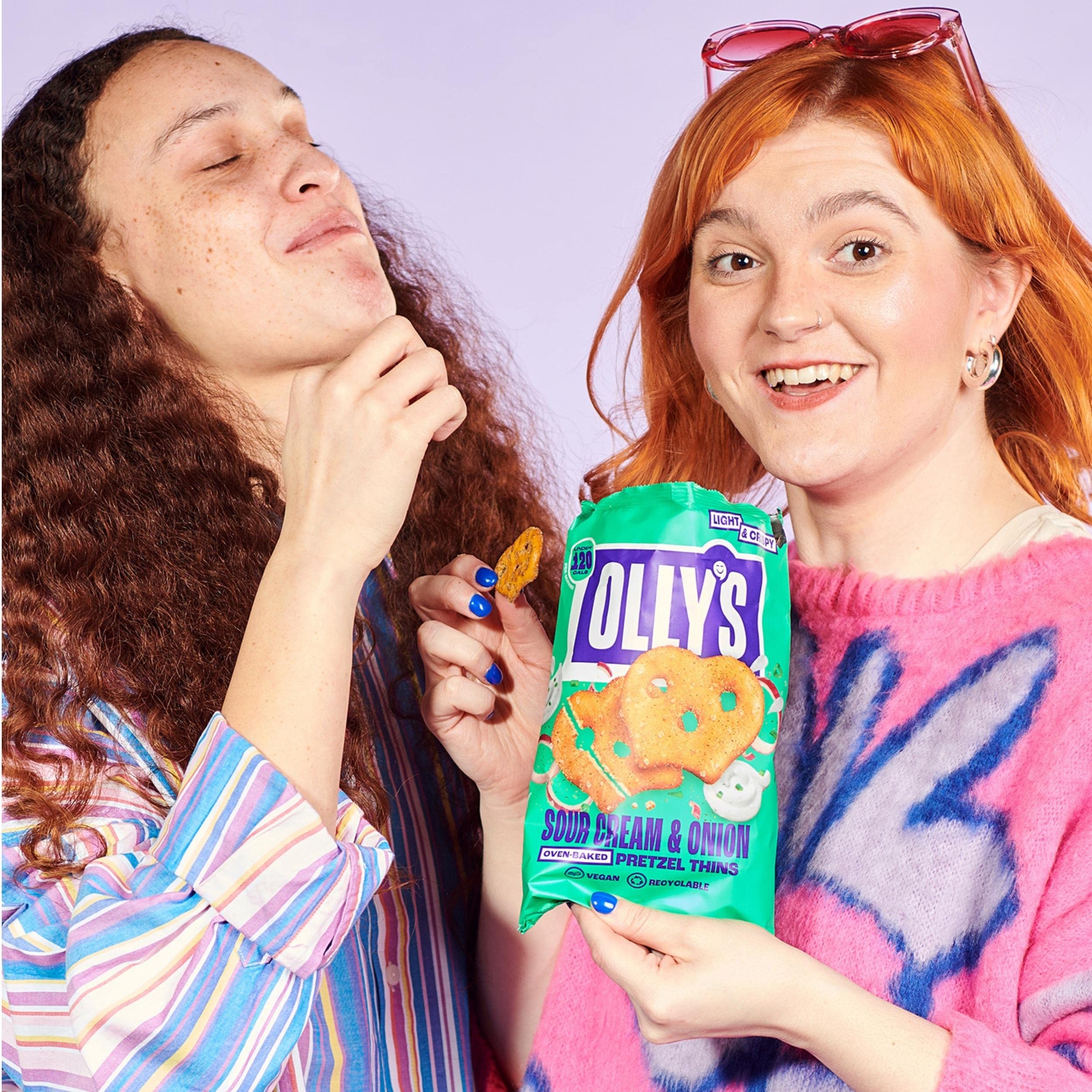 Olly's Pretzels horneados Sabor a Crema Agria y Cebolla, Snacks Veganos, Pack 7 bolsas x 140g