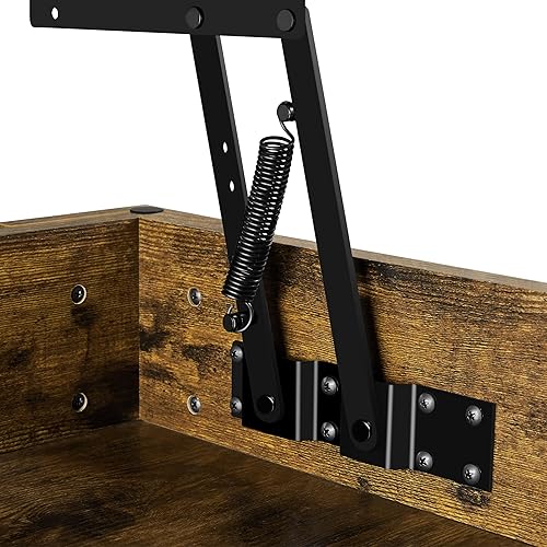 Miniatura 7 de Topeakmart Mesa auxiliar elevable con compartimento oculto y estante de almacenamiento, mesa de comedor ajustable para sala de estar, marrón Marrón