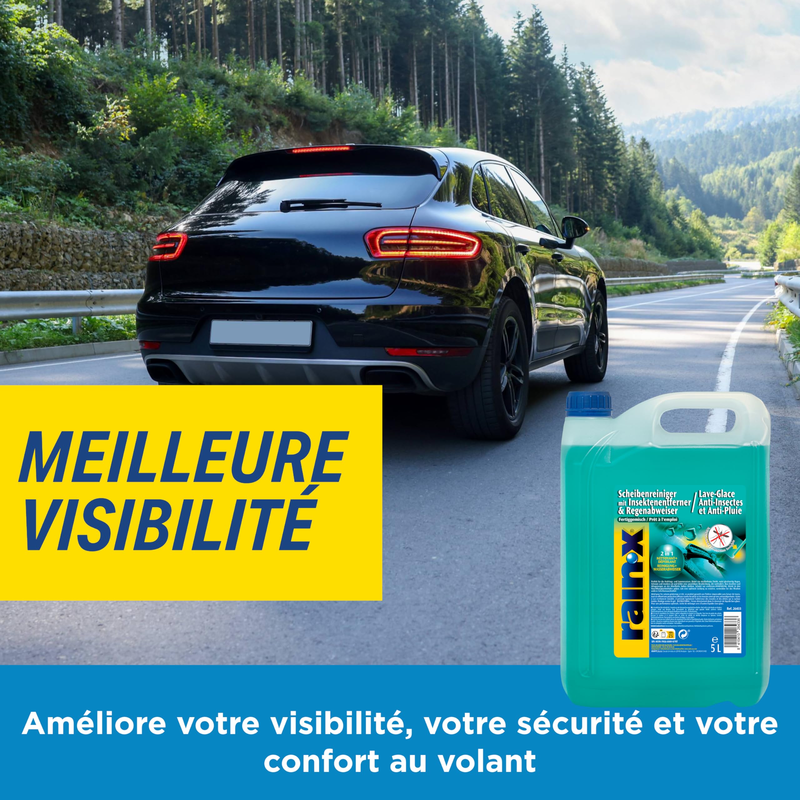 Rain-X Lave-Glace Anti-Insectes et Anti-Pluie – Nettoyage Efficace, Protection Durable et Visibilité Optimale pour Un Conduite en Toute Sécurité – 5L, Vert