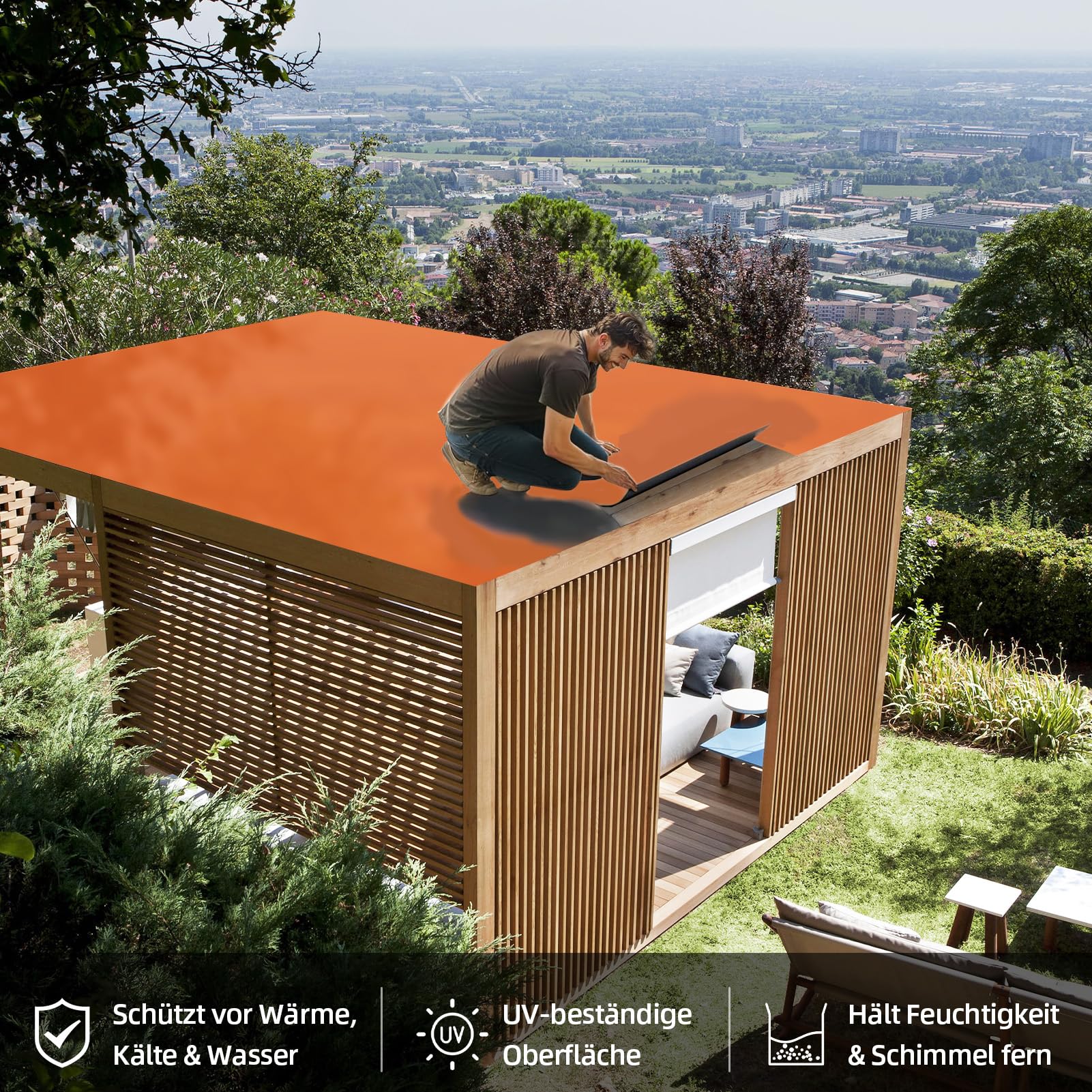 Dachfolie Aluminium selbstklebend, 5㎡ Dachbahn Selbstklebend mit Starkem Bitumenkleber, Folie Selbstklebend Bitumenbahn UV -Beständig für Gartenhäuser, Garagendächer, Schuppen, 1,25 mm Stark, 1 x 5 m