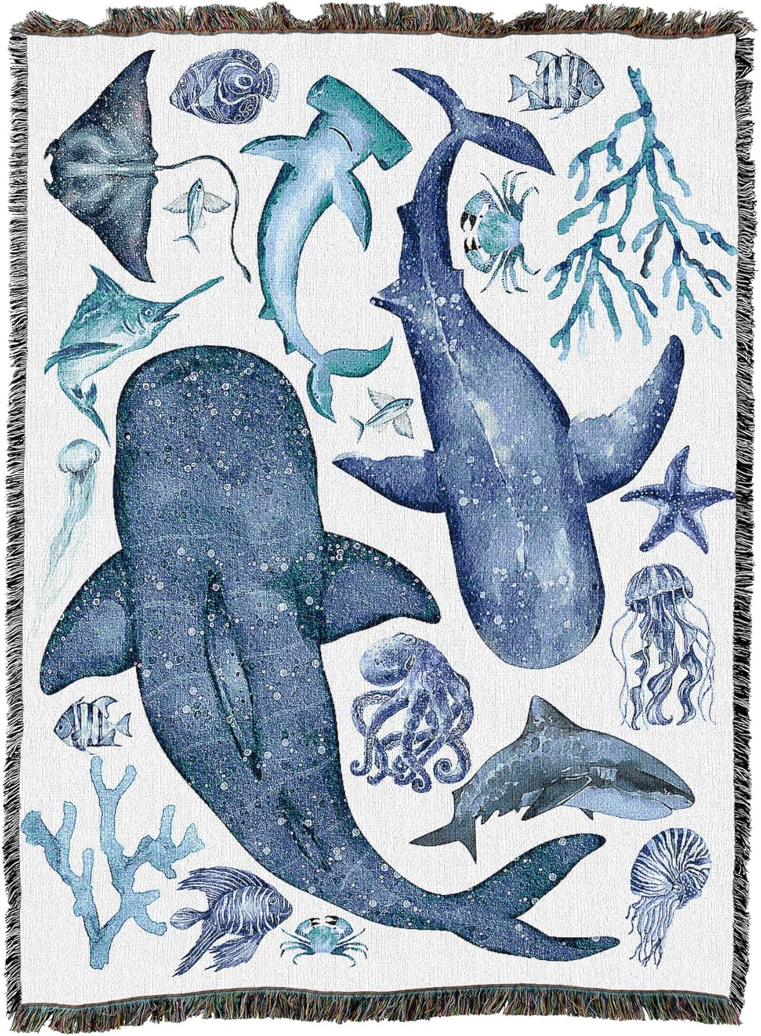 Pure Country Weavers Ocean Life -Tapestry Throw Blanket Woven from Cotton - Made in The USA (72x54)