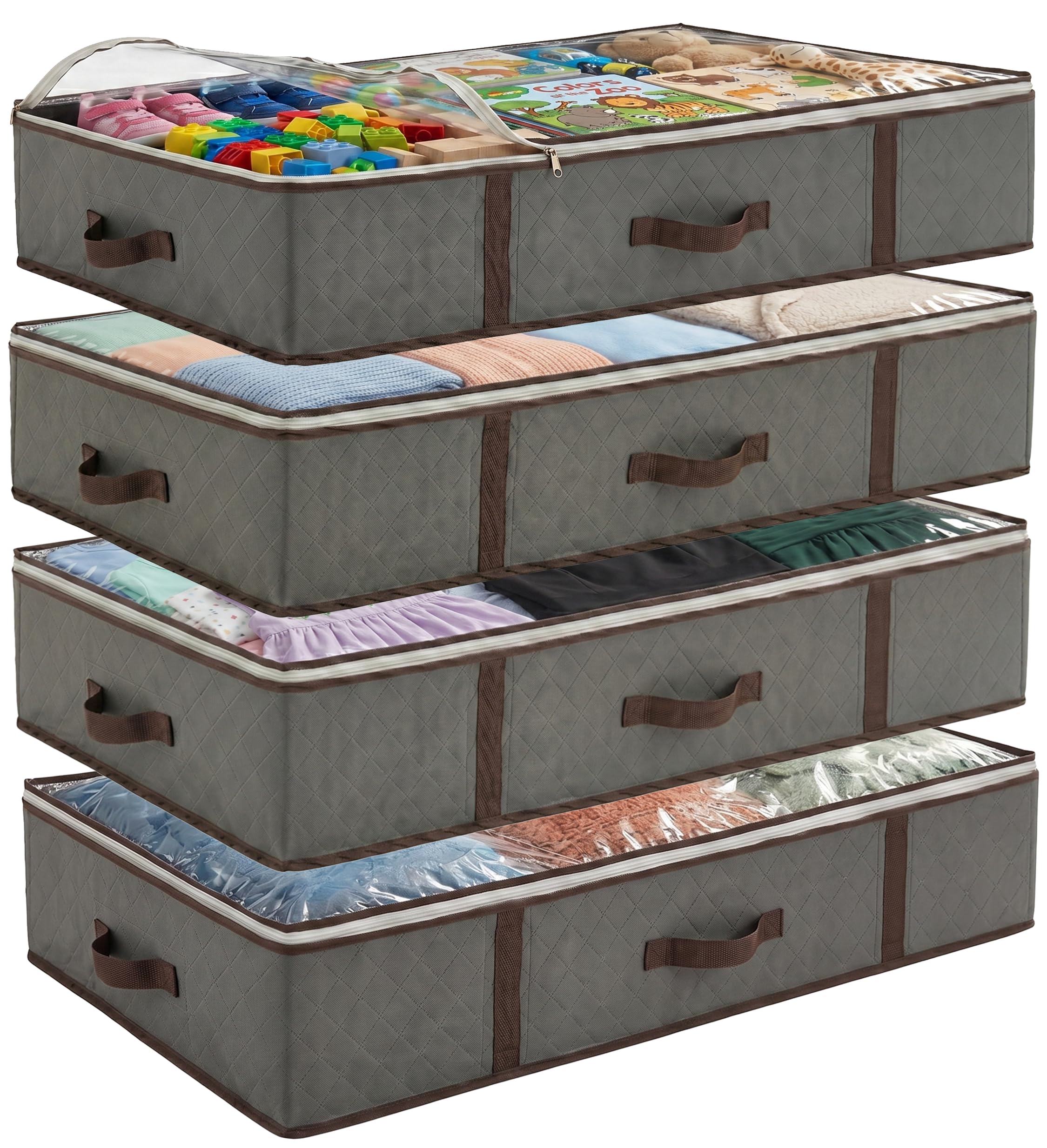 Confezione da 4 borse portaoggetti pieghevoli sotto il letto, organizer per vestiti, coperte da camera da letto, piumoni, cuscini, lenzuola di lino, asciugamani, maglioni, cassetti per scarpe, ideale