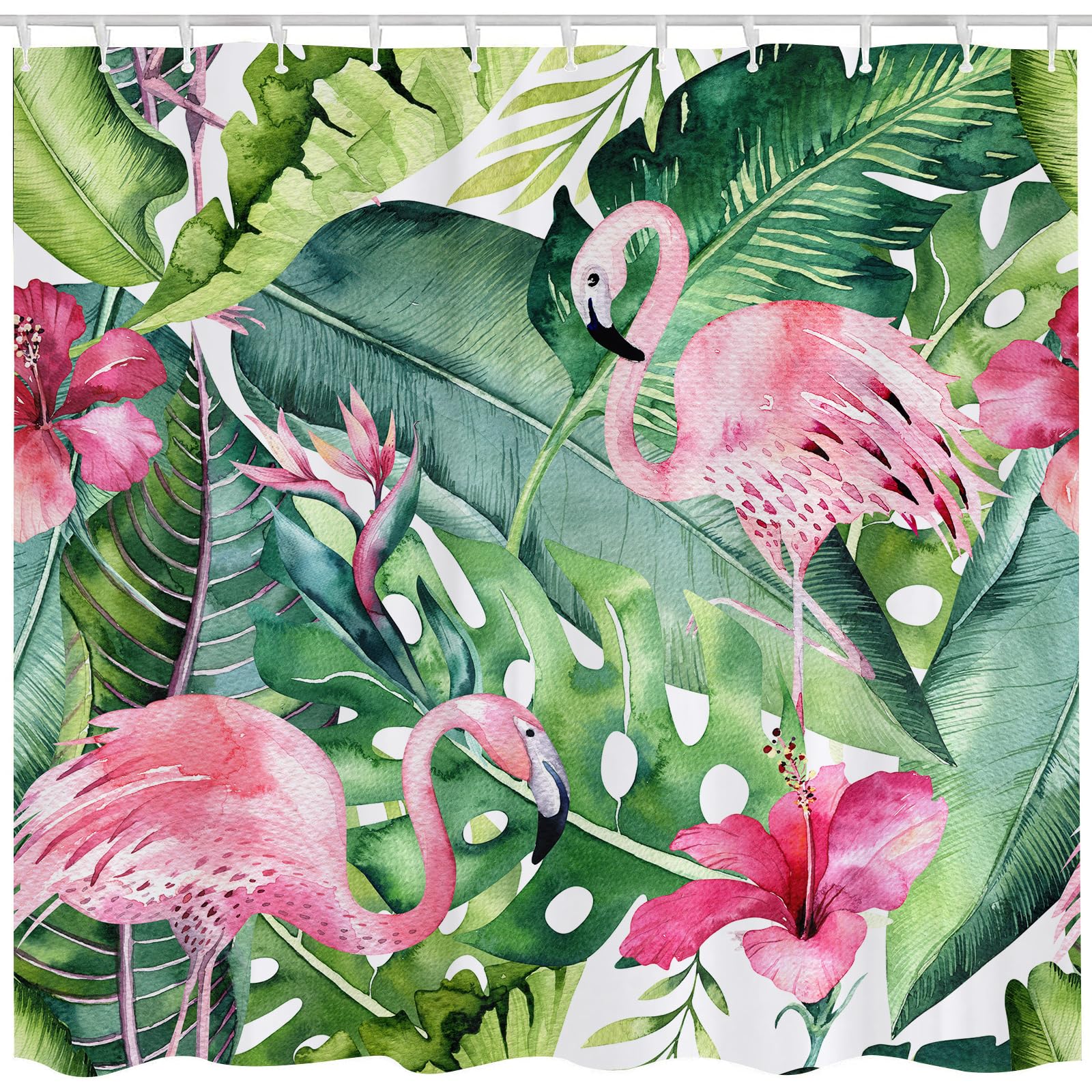 JOOCARShower Curtain with Hooks Tropical Leaf Flamingo Green Banana Palm Leaves Waterproof Polyester Bathroom Decor Curtains