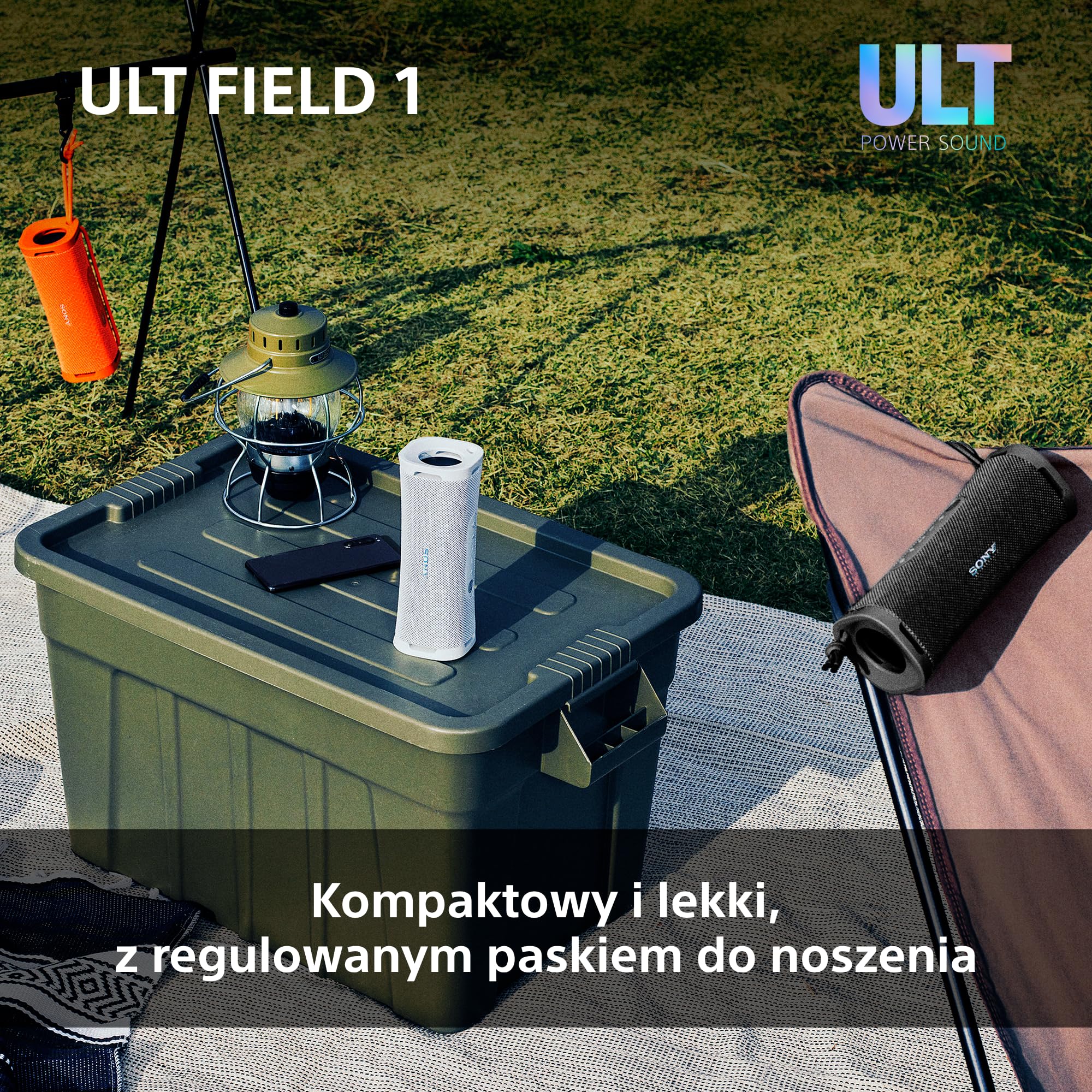 Sony ULT FIELD 1 Bezprzewodowy, Kompaktowy Głośnik Bluetooth z ULT POWER SOUND, Głęboki Bas, IP67, Wodoodporny, Pyłoszczelny, Odporny na Wstrząsy, Bateria do 12 godz., Rozmowy tel., Czarny