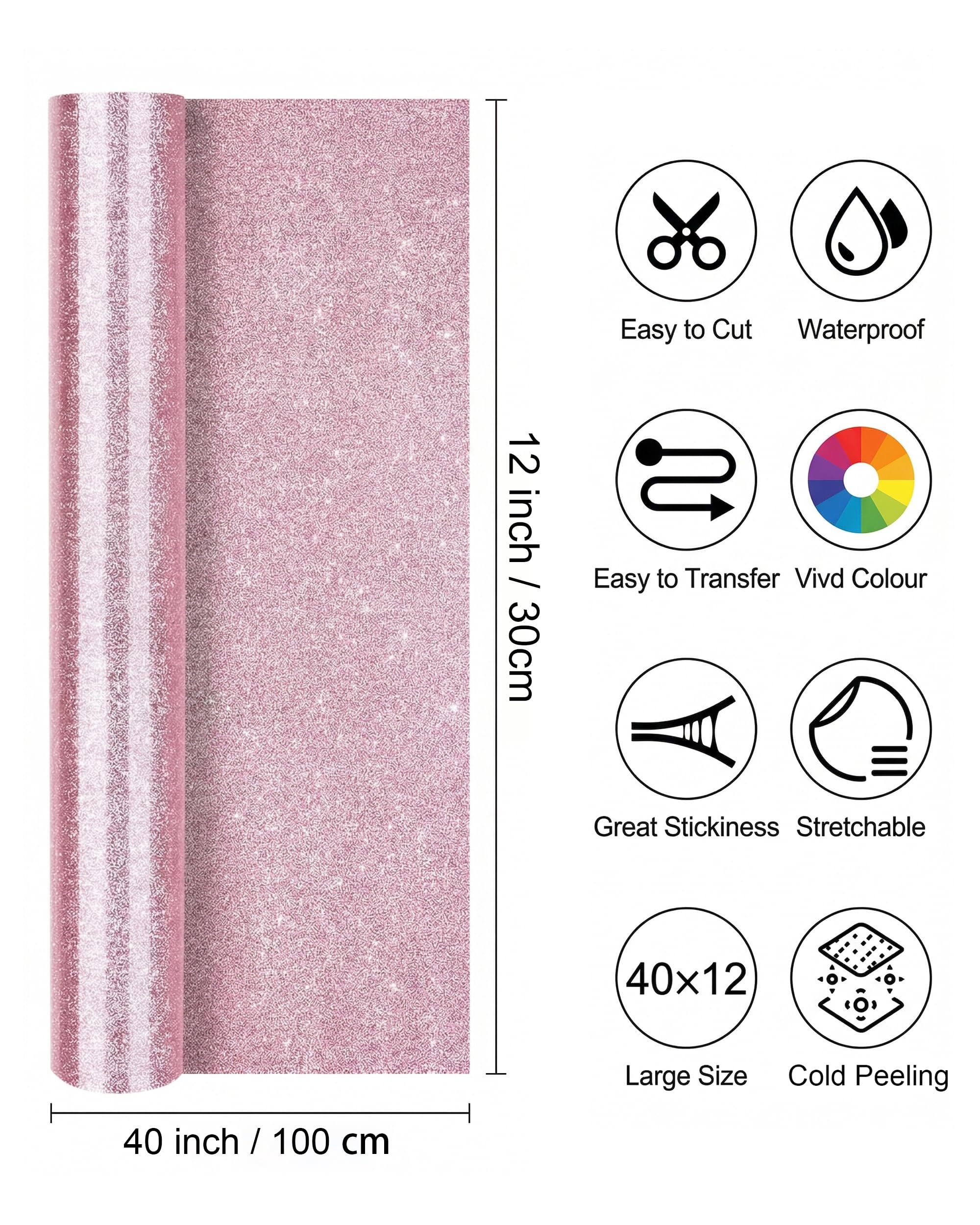 100cm x 30cm Heat Transfer Vinyl Rosa Folie Textil Plotter Bügelfolie Glitzer HTV Iron On Muster Logo Brief für T-shirts Wärmeübertragungsfolie - Glitzer Rosa Plotterfolie