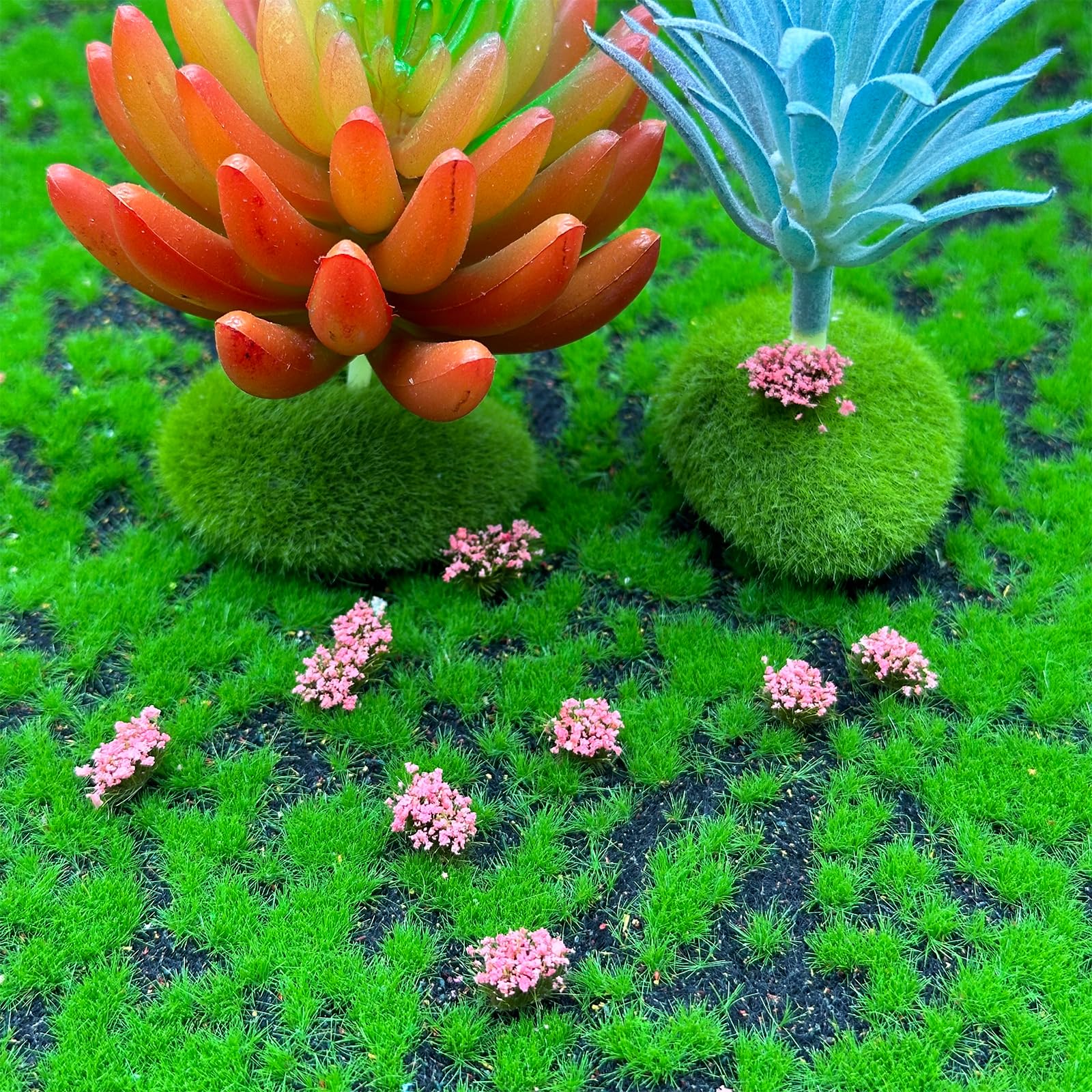 Attuslla Static Flower Tufts Miniature Colorful Flower Cluster for Static Grass Tufts for Model Train Railroad Scenery DIY Miniature, Pink