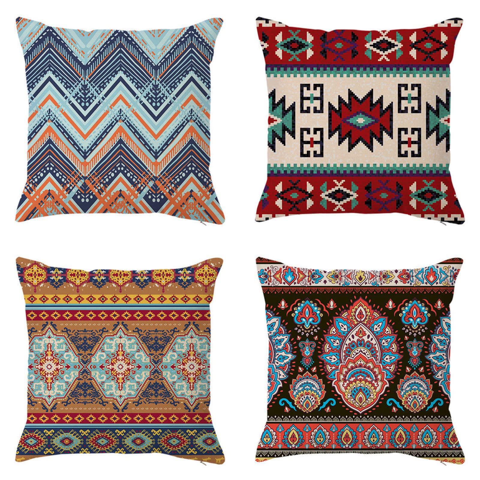 Taie d'oreiller 50x50cm lin lot de 4 housse coussin canapé décoratif rouge bleu carré
