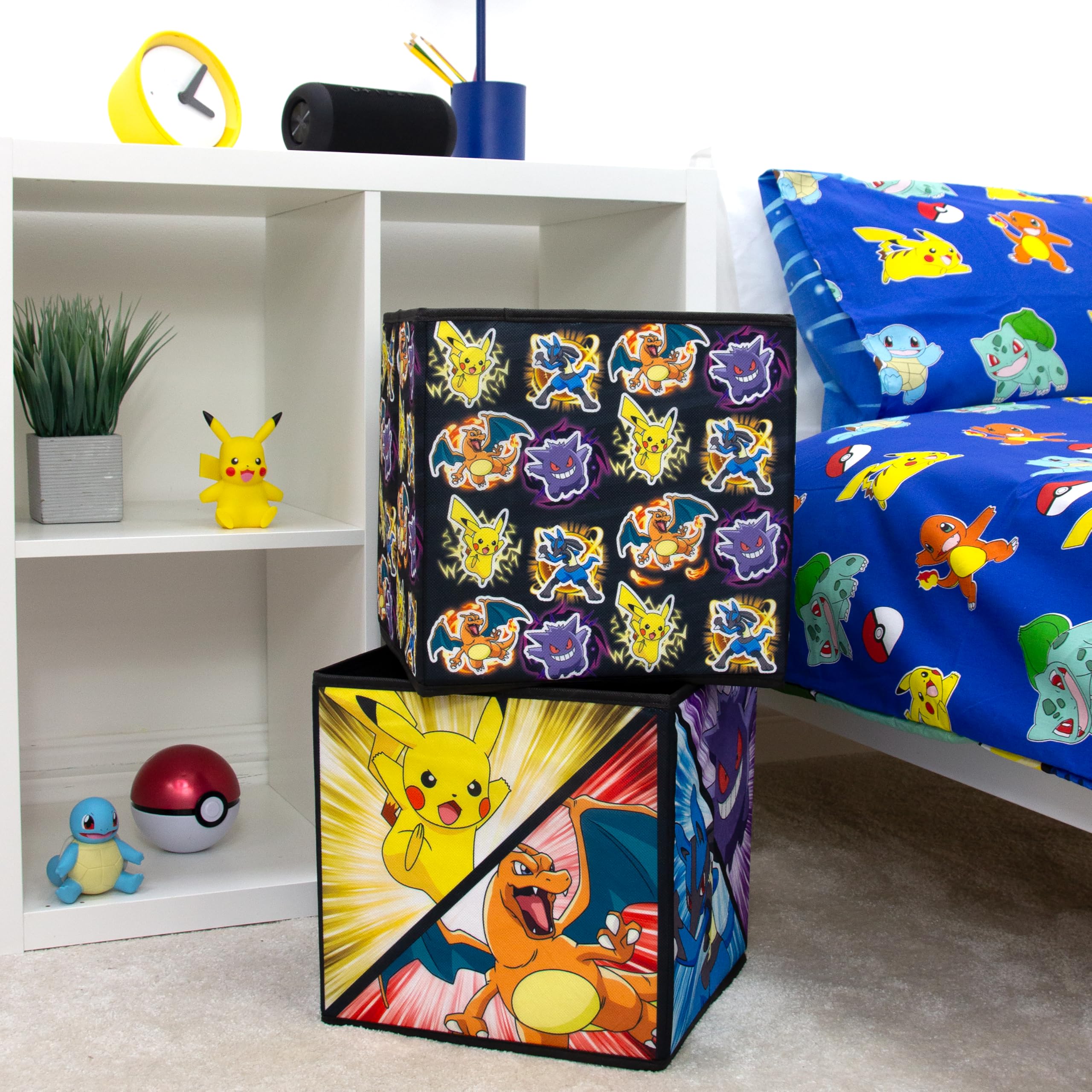 Offiziell lizenzierte Pokémon-Aufbewahrungsboxen | 2er-Pack faltbare Speicherwürfel im Pow Pow Design mit Pikachu