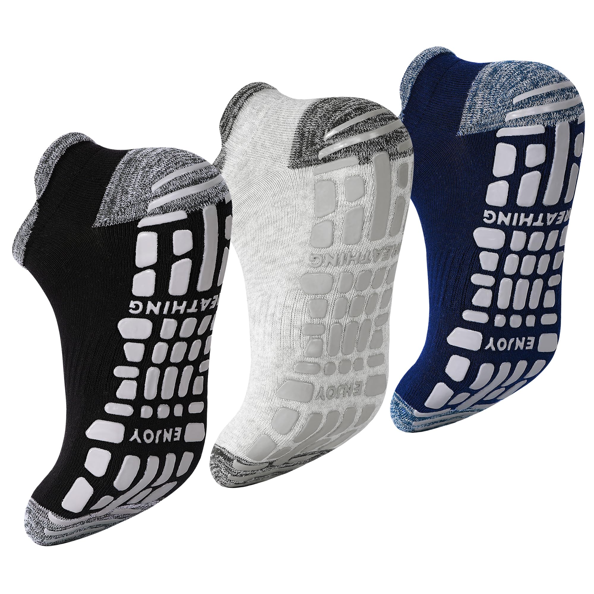ELUTONG Herren Rutschfest Sneaker Socken, 3 Paar Anti-Rutsch Atmungsaktive Baumwolle Sportsocken, Schwarz Weiß Knöchel Männer Socken 39-49