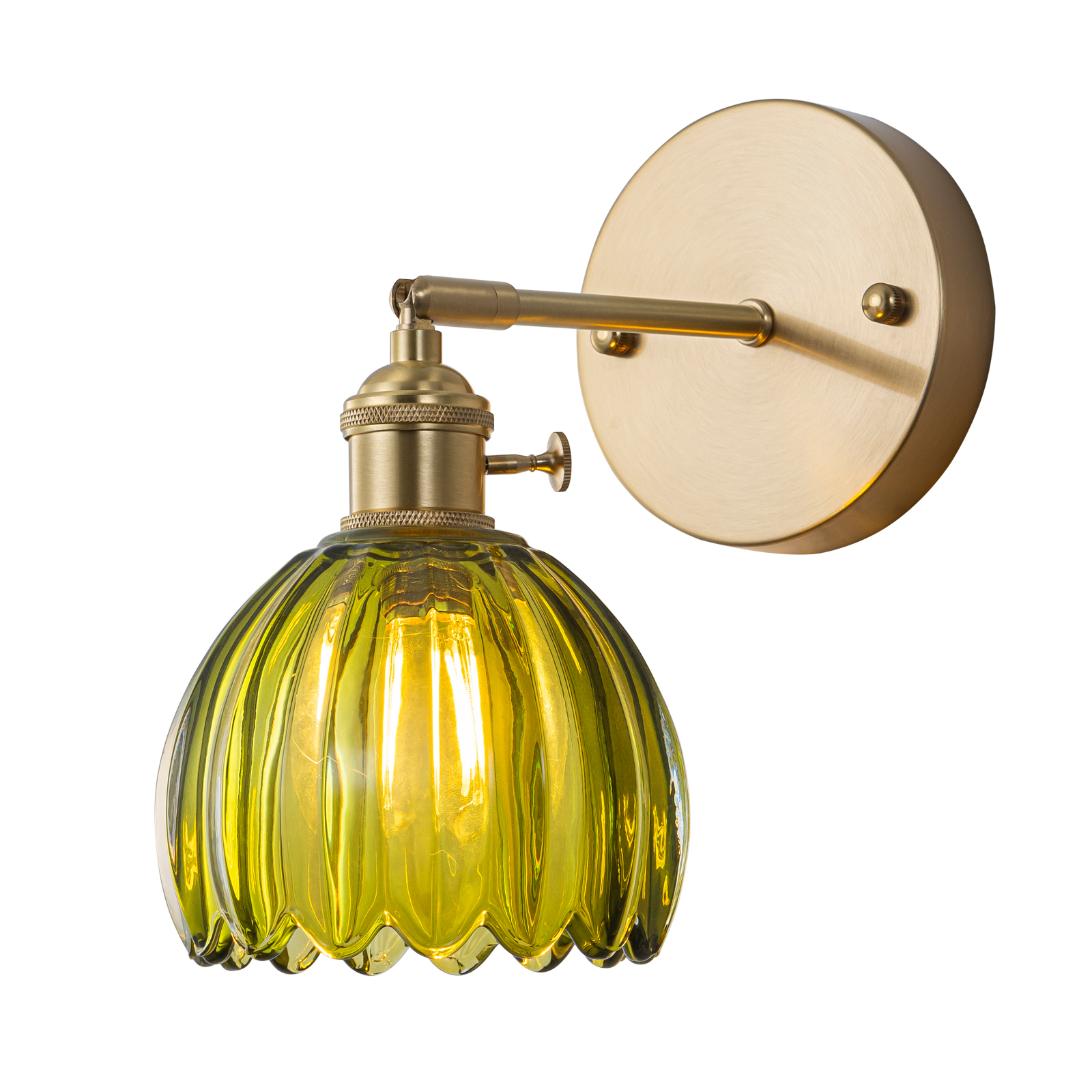 Image of Vintage Wall Sconces Wall Mounted Lights with Emerald Green Tulip Glass Lampshade Brass Sconces Hardwired 180 Degree Adjustable Modern Wall Lighting Fixture with Switch for Bedroom Bedside