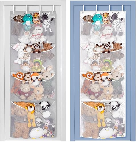 Paquete de 2 organizadores de juguetes de peluche colgantes, organizador de juguetes de felpa sobre la puerta, idea de soporte de accesorios para