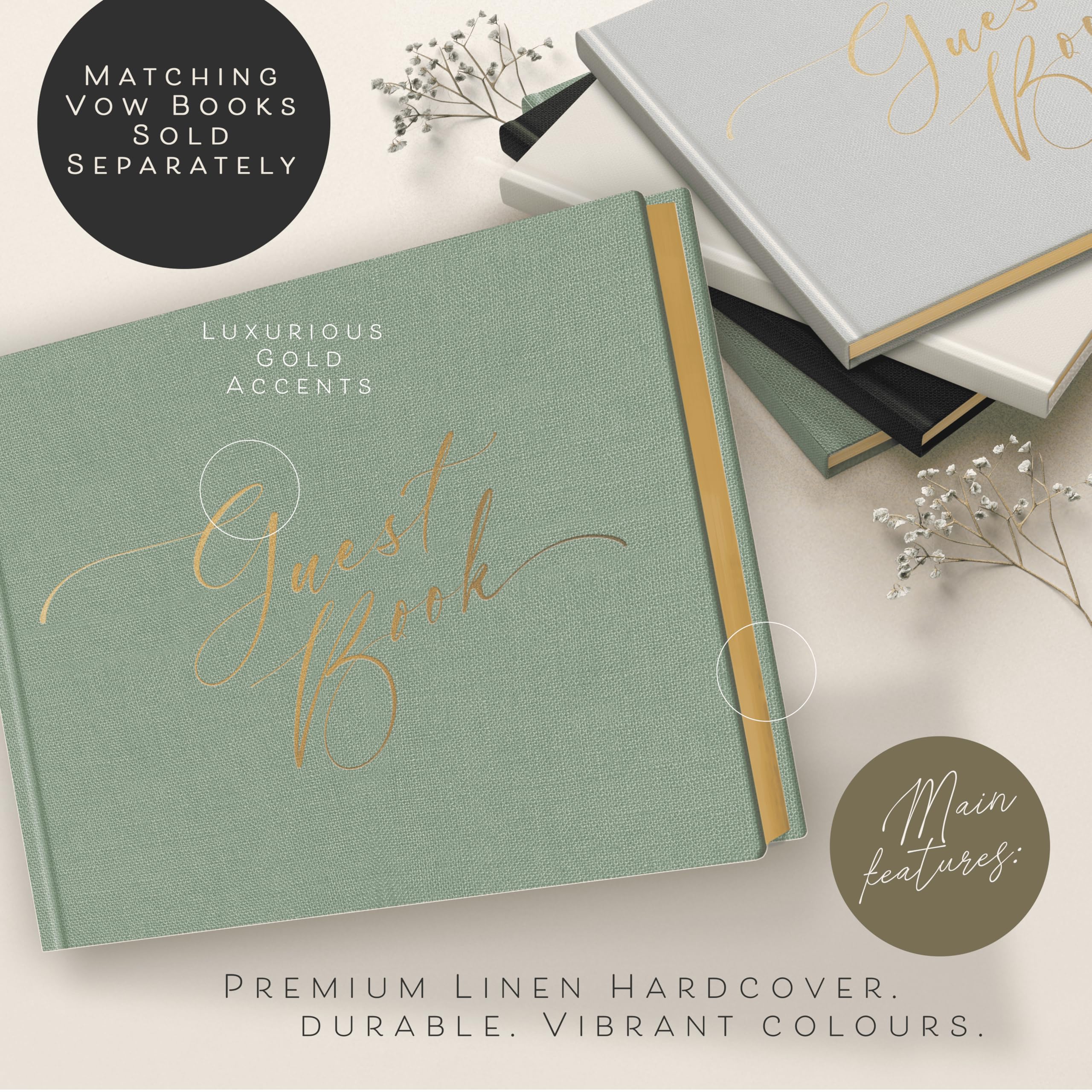 ARTESORI Gästebuch zur Hochzeit für den Empfang - Goldfoliertes Gästebuch zum Einloggen, elegantes Babyparty-Gästebuch für Party & Geburtstag - Foto- & Polaroid-Gästebuch für Hochzeit & Brautparty