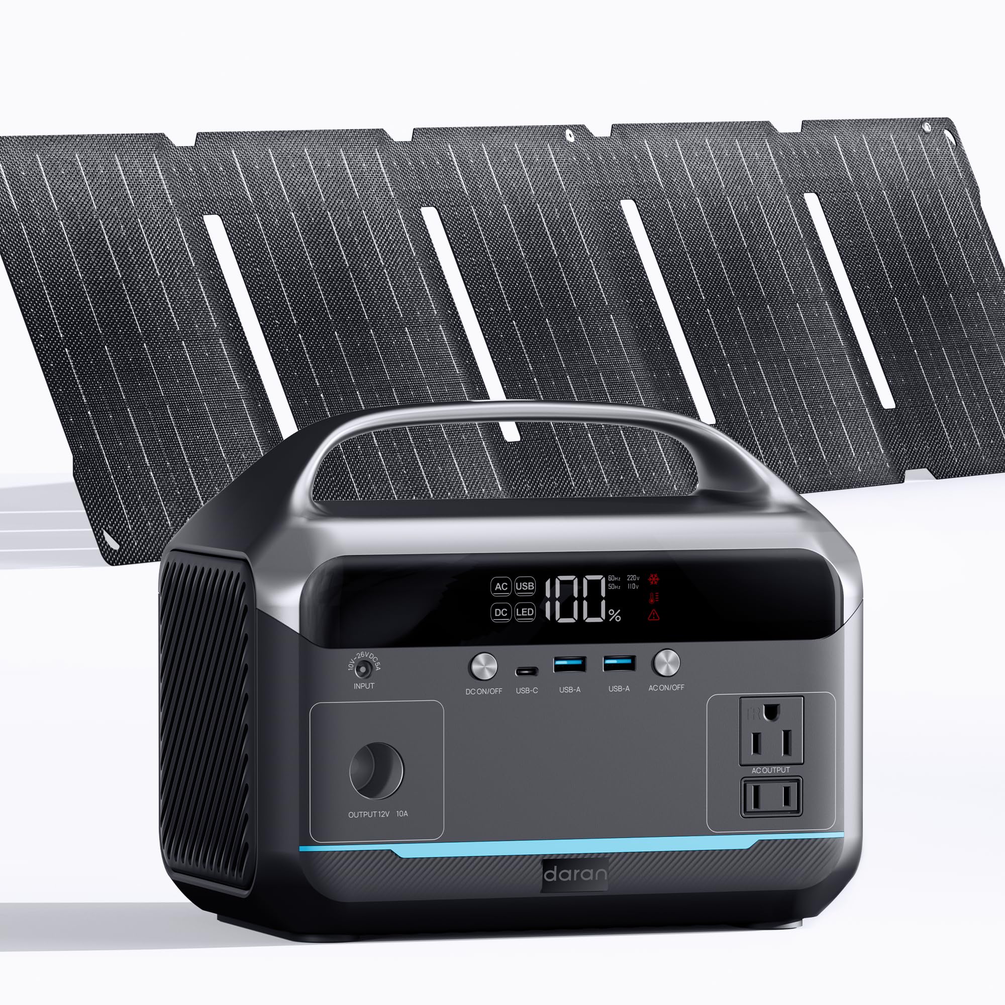 Portable Power Station 90,000mAh with 40W Solar Panel, DaranEner 288Wh LiFePO4 Battery, Backup w/2× 350W (600W Surge)110V Pure Sine Wave AC Outlet, Solar Generator for Home Backup, CPAP, RV, Camping